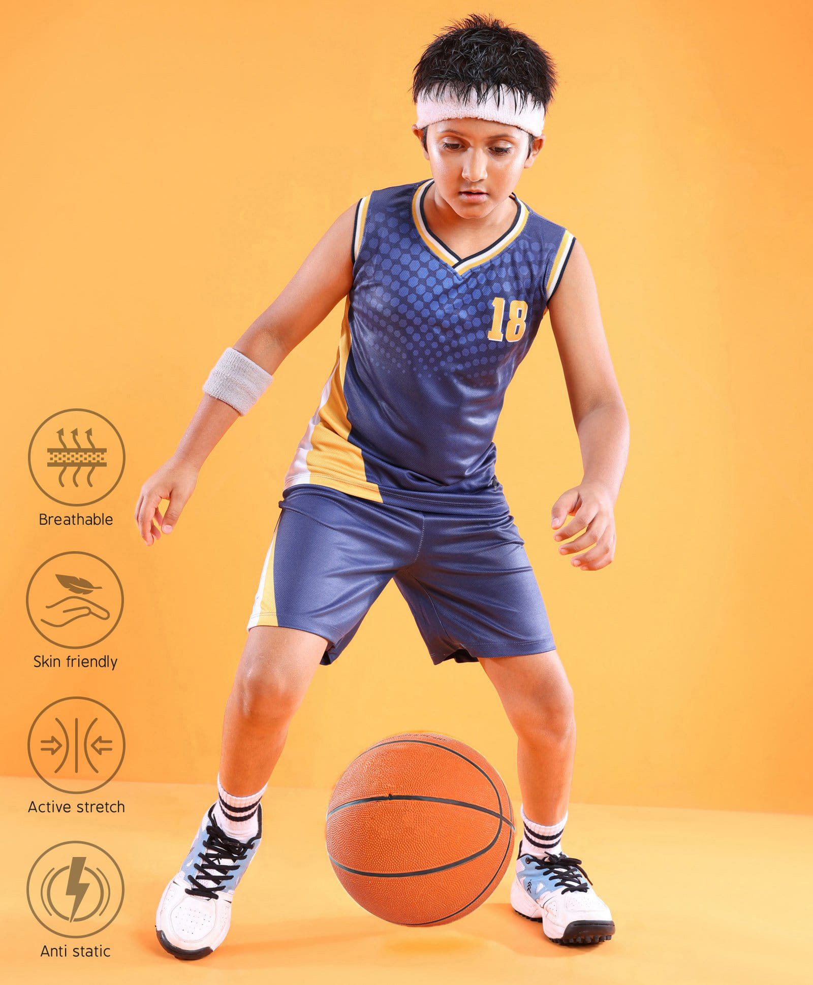 Pine Active Sleeveless Athleisure T-Shirt & Shorts Set 18 Print - Navy Blue