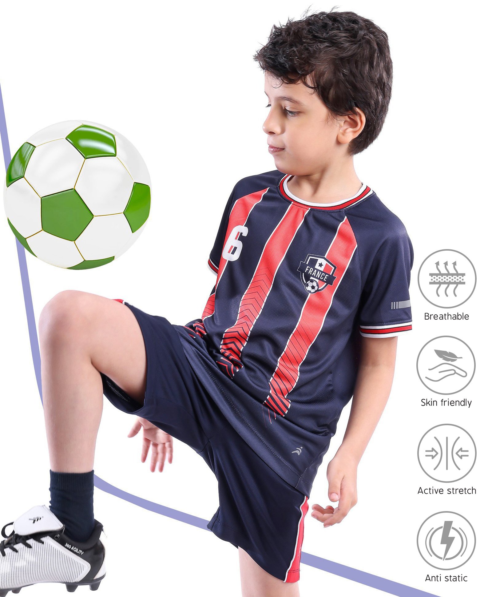 Pine Active Half Sleeves Tee with Shorts France Football Set - Red & Navy Blue
