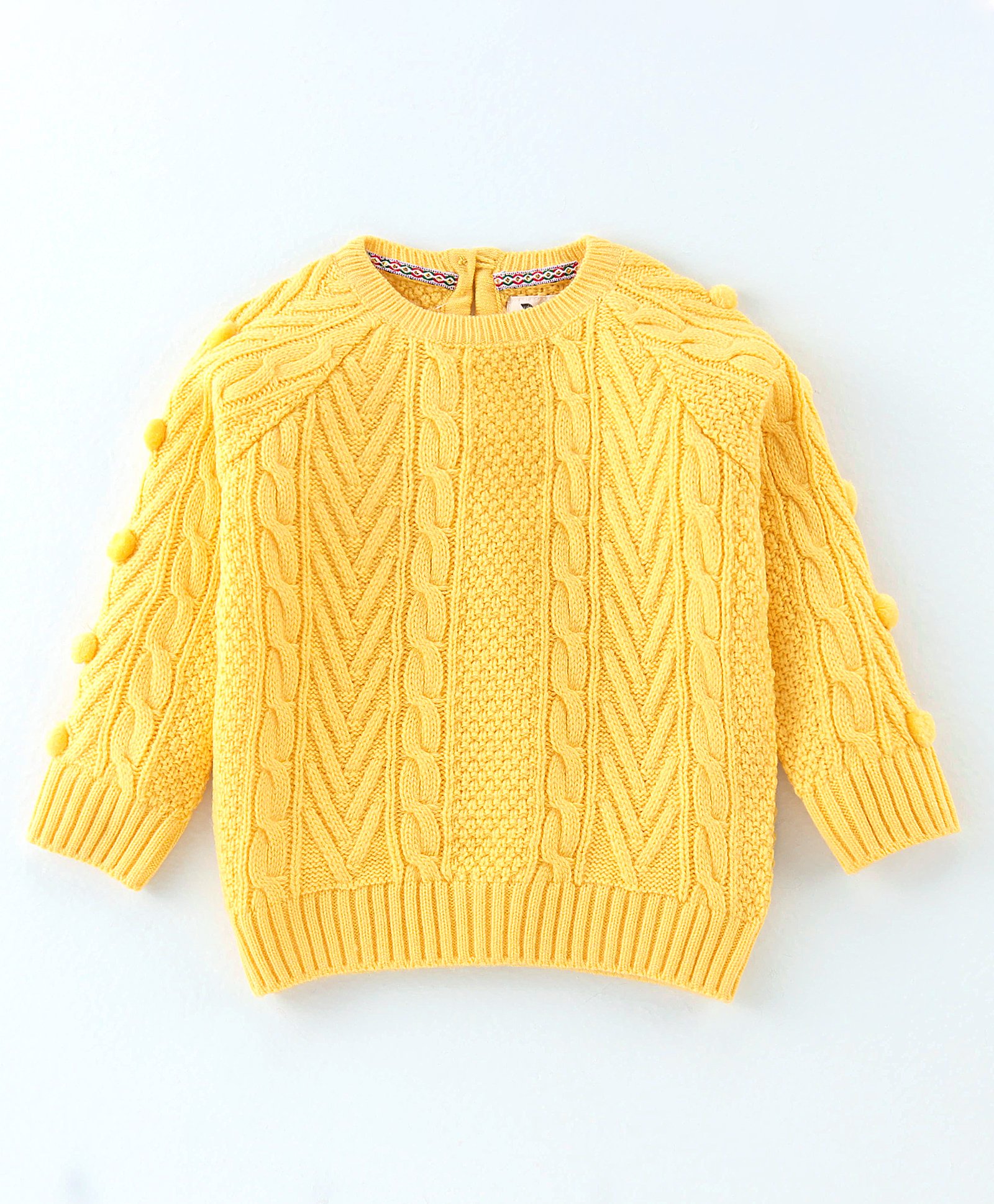 Yellow Apple Knitted Full Sleeves Pullover With Cable  Knit Design - Yellow-image-22