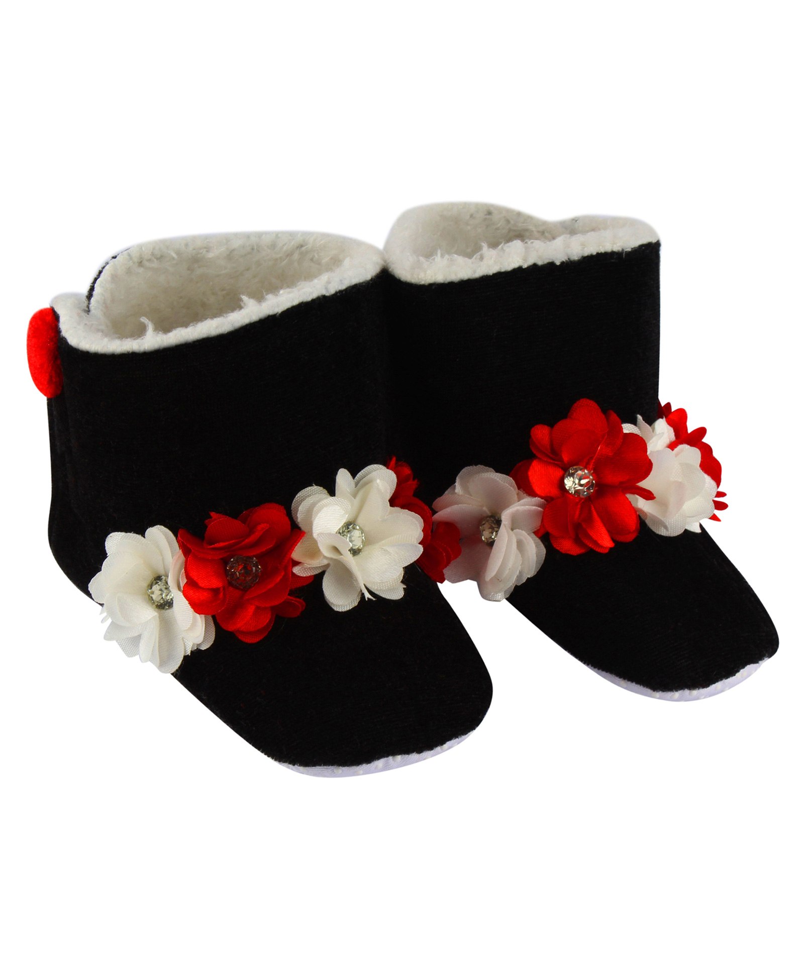 Daizy Floral Applique Embellished Booties - Black-image-23