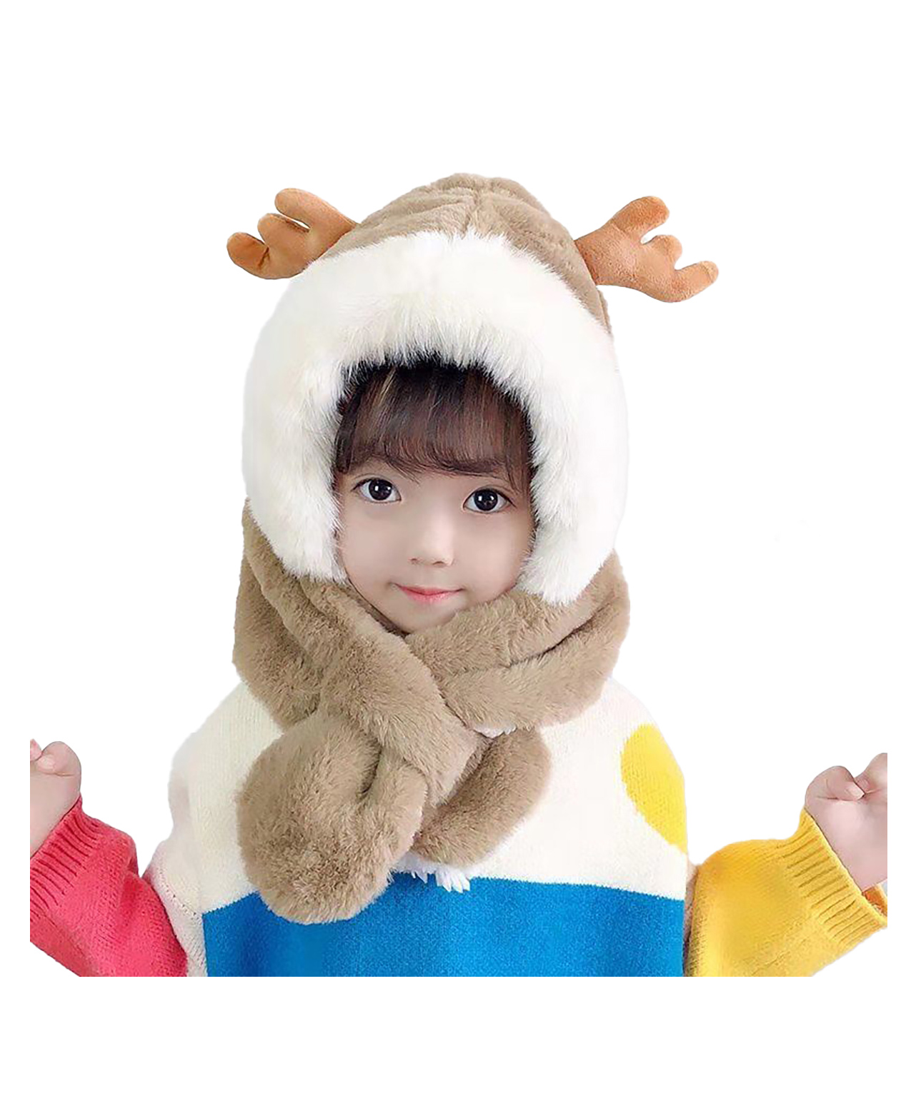 SYGA Baby Winter Beanie Hat Animal Shaped Warm Cap and Scarf Brown - Diameter 12cm-image-15