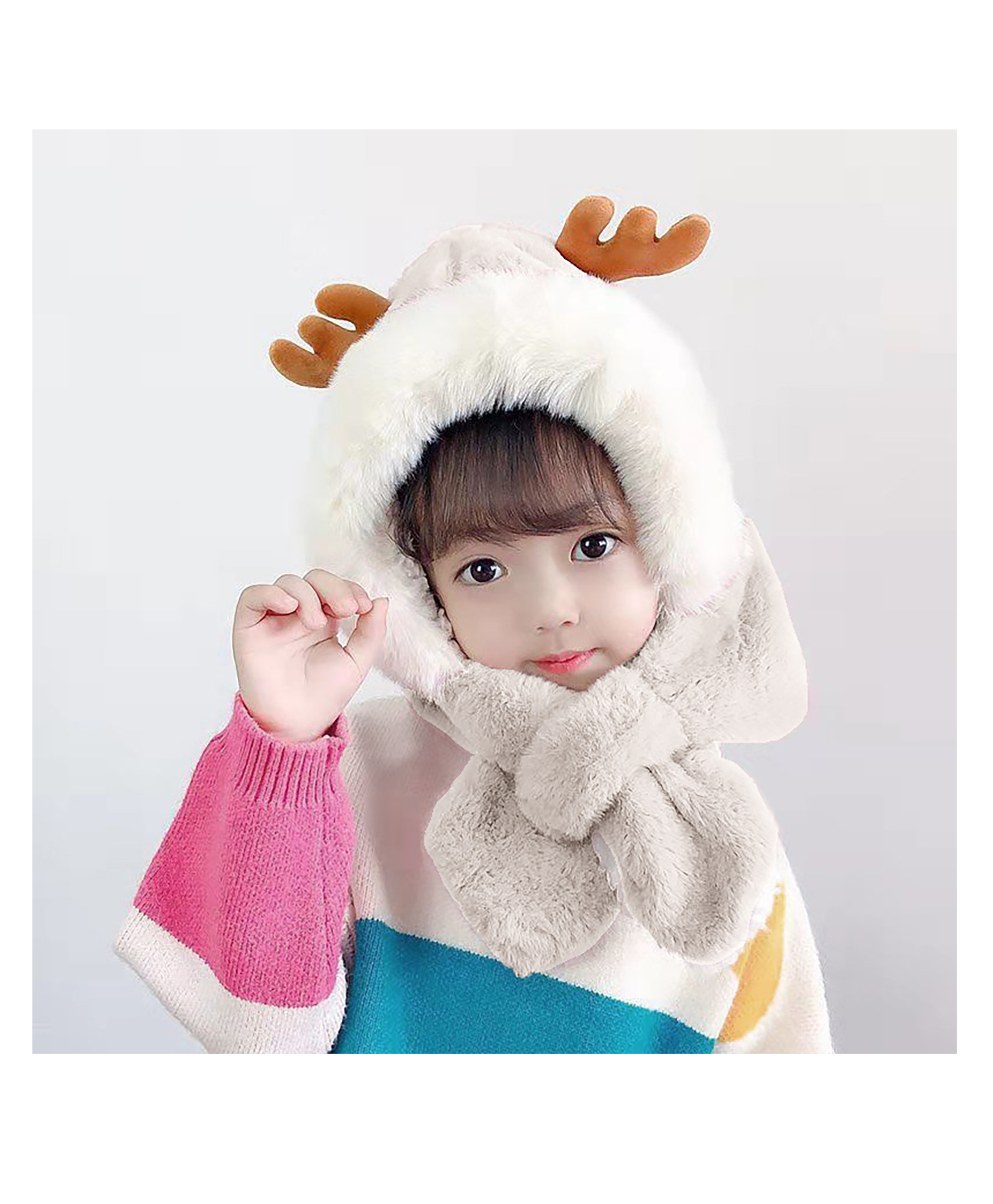 SYGA Baby Winter Beanie Hat Animal Shaped Beige - Diameter 12cm-image-10