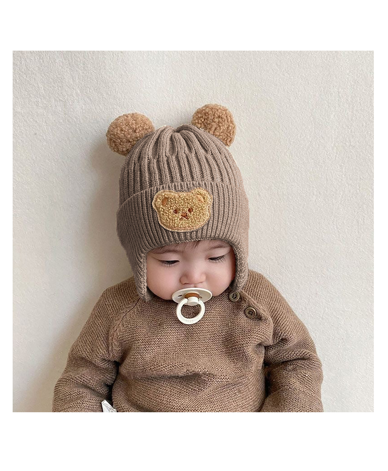 SYGA Winter Warm Ear Protection Knitted Cute Pompom Baby Hat (2-6 Year) Coffee-picture-12