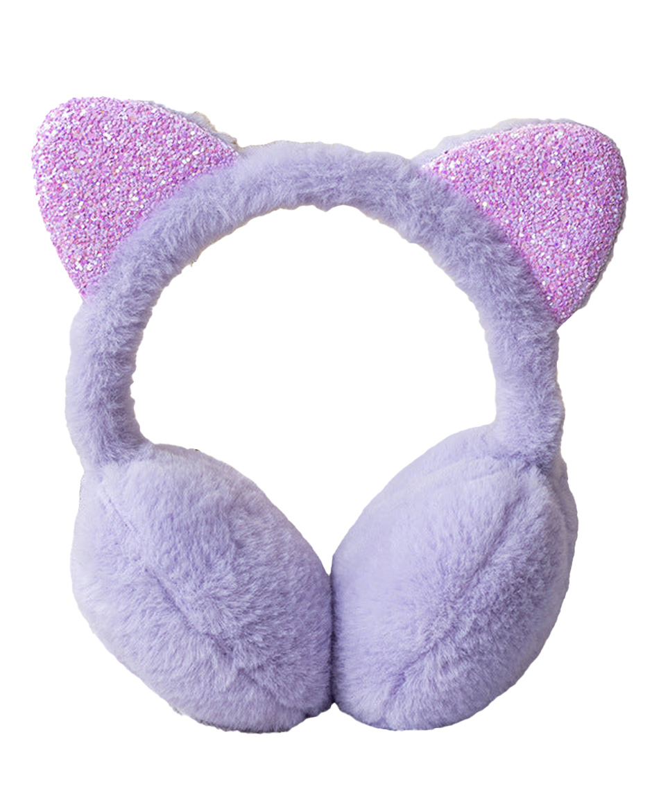 SYGA Children's Cute Light Purple Kitty Design Warm Earmuffs for Cold Protection Hot Warm Glitter Sequined Free Size-image-9