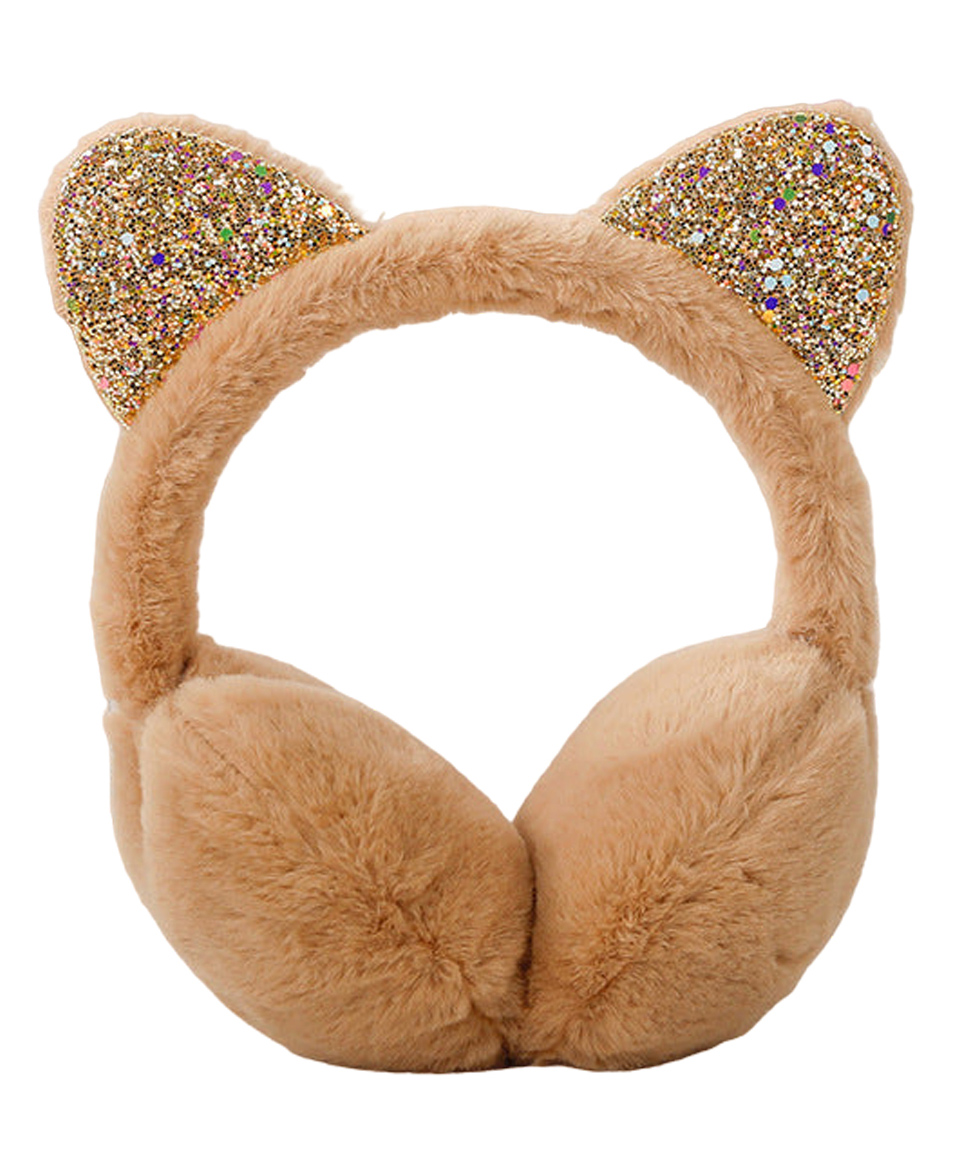 SYGA Children's Cute Khaki Kitty Design Warm Earmuffs for Cold Protection Hot Warm Glitter Sequined Free Size-image-21