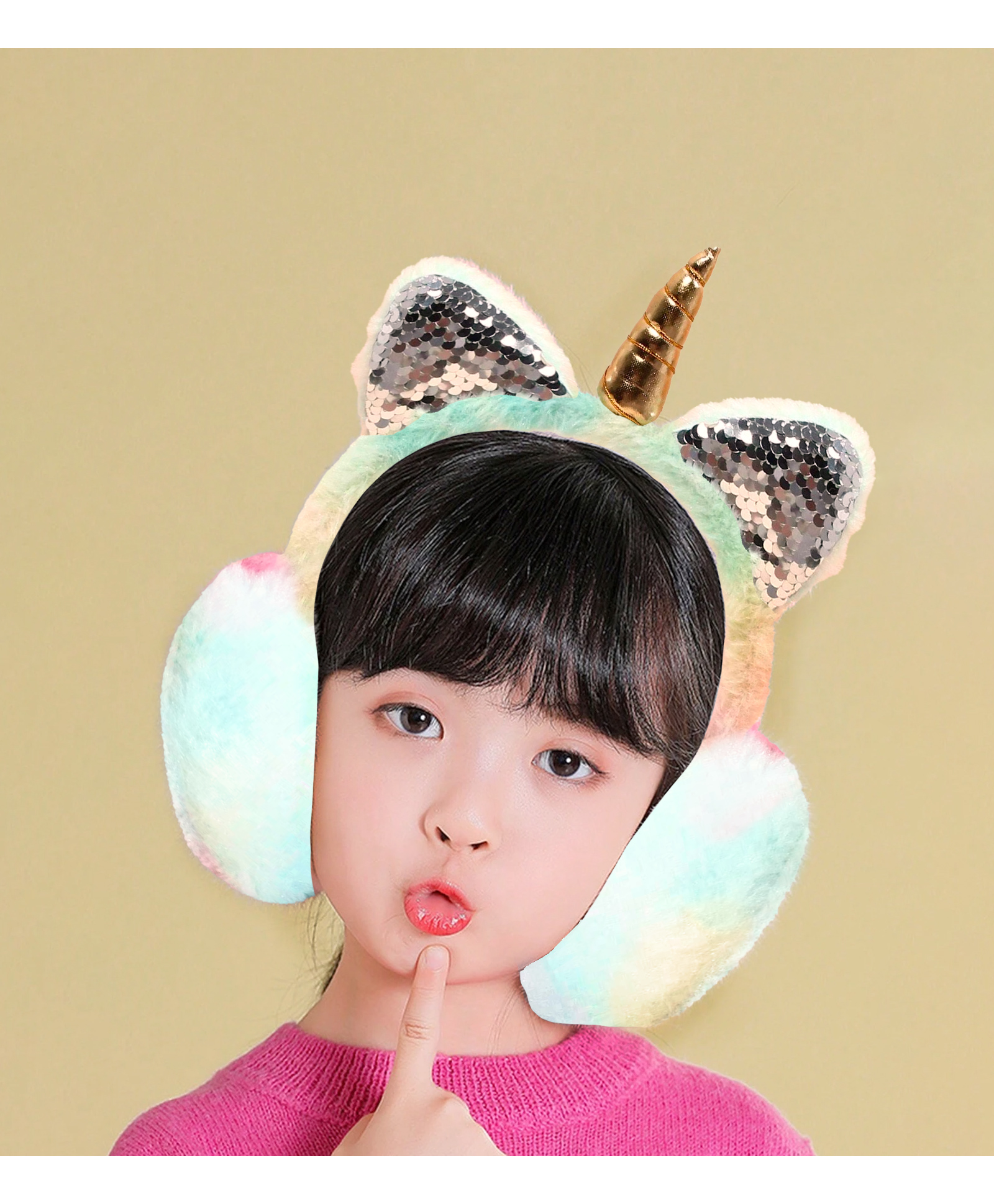 SYGA Winter Fashion Lovely Unicorn Horn Gold Earmuffs Plush Ear Cold protection Free Size-image-4