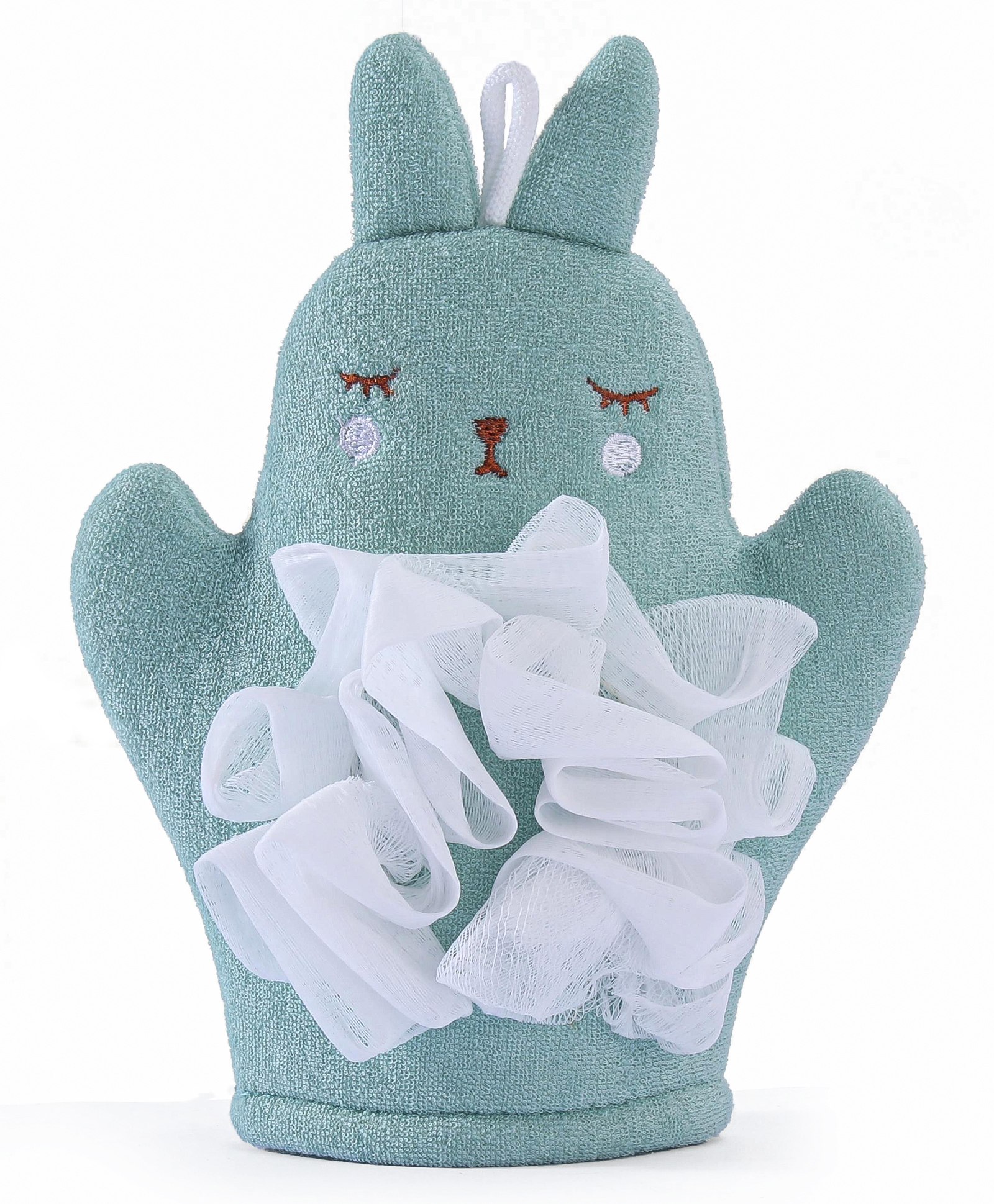 Bunny Shape Bath Gloves With Attached Loofah - Green-image-29