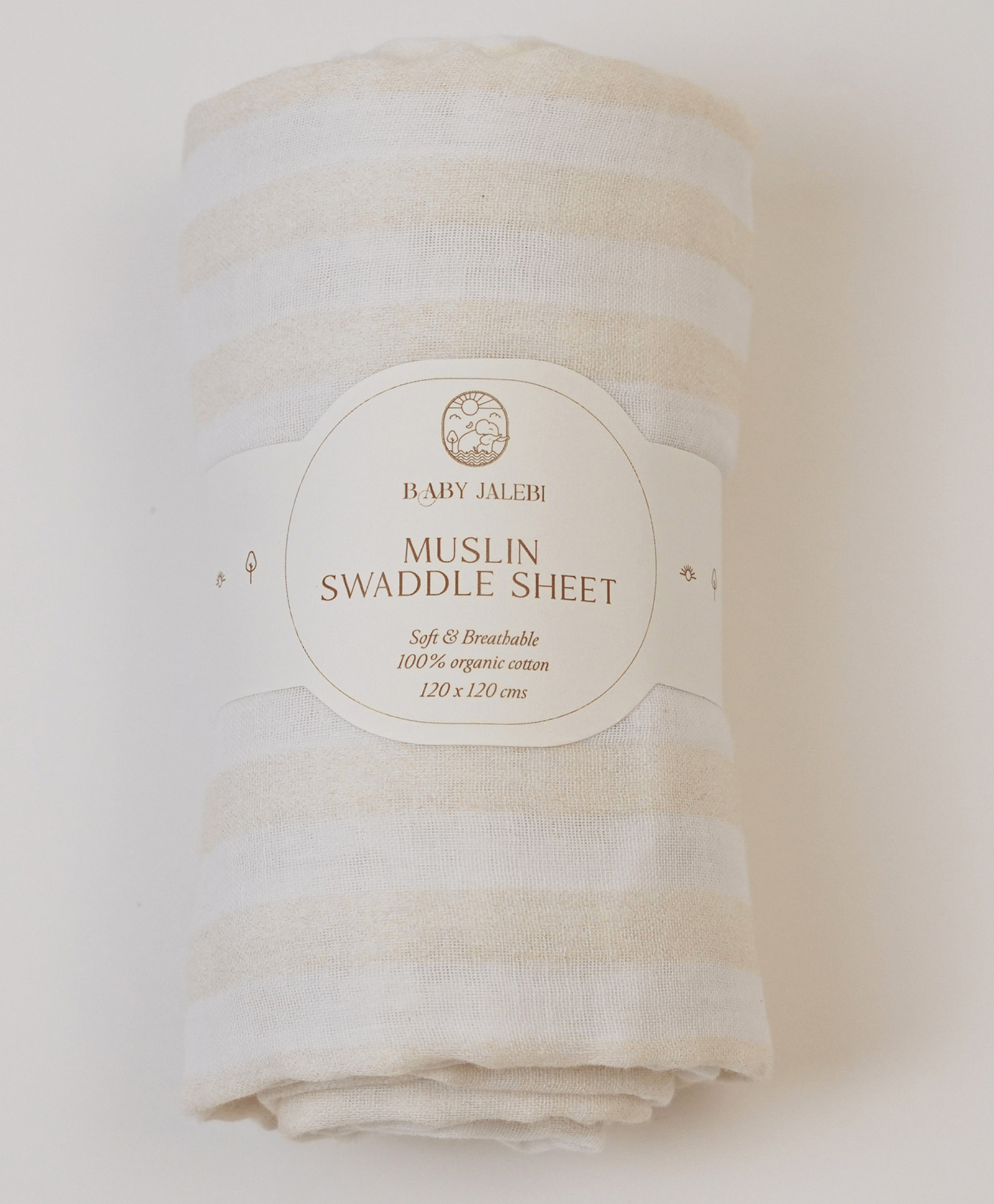 Baby Jalebi Beige stripes Organic Muslin Swaddle - Beige-picture-26