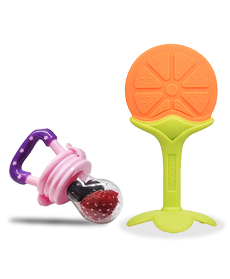 Chinmay Kids Baby Fruit Shape Teether & Soother Soft Stick Dental Care BPA-Free (Pack of 2) Teether (Orange, Green)-picture-11
