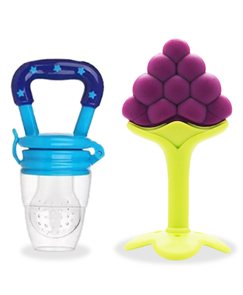 Chinmay Kids Baby Fruit Shape Teether & Soother Soft Stick Dental Care BPA- Free Pack of 2 Teether - Purple Blue-picture-27