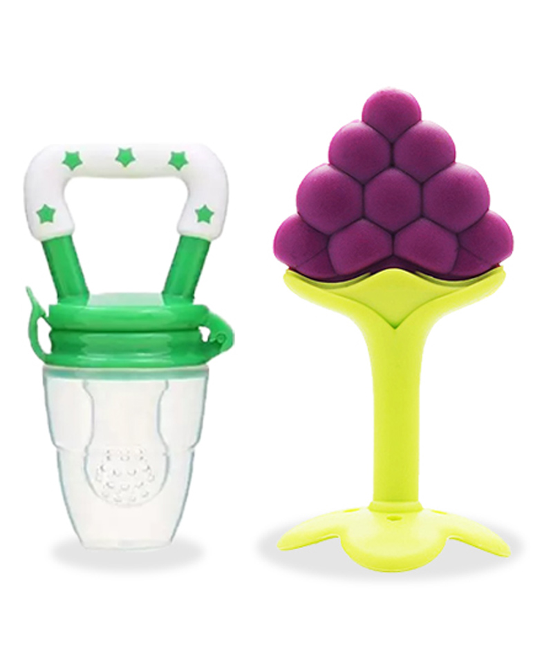 Chinmay Kids Baby Fruit Shape Teether & Soother Soft Stick Dental Care BPA- Free Pack of 2 Teether - Purple Green-picture-20