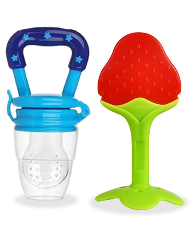 Chinmay Kids Baby Fruit Shape Teether & Soother Soft Stick Dental Care BPA- Free Pack of 2 Teether - Red Blue-image-22
