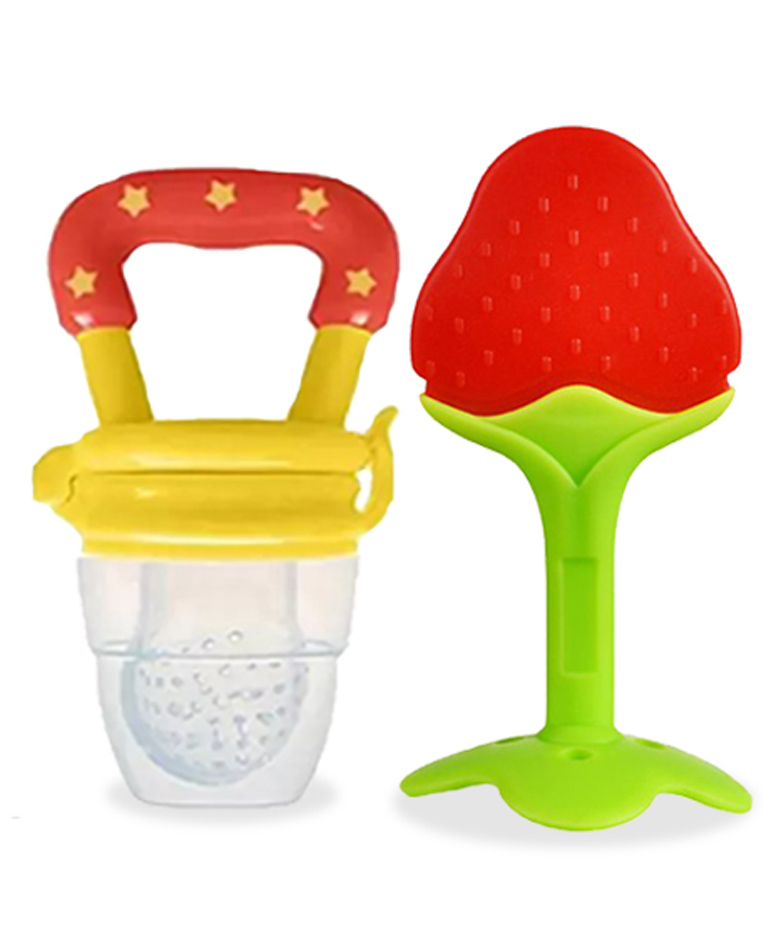 Chinmay Kids Baby Fruit Shape Teether & Soother Soft Stick Dental Care BPA- Free Pack of 2 Teether - Red Yellow-picture-26