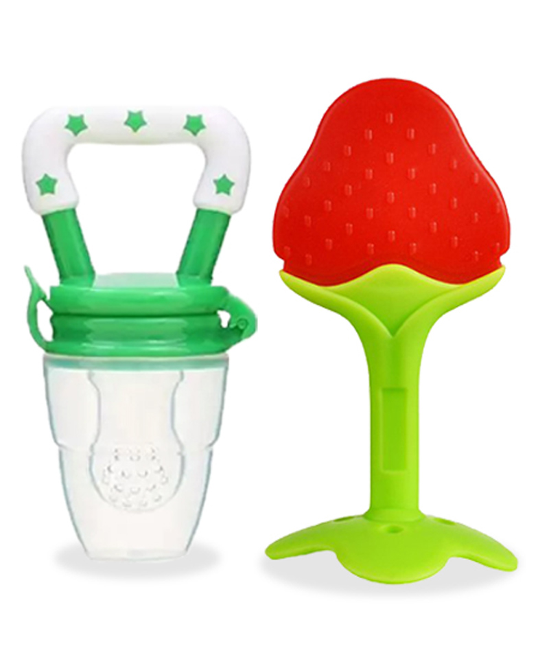 Chinmay Kids Baby Fruit Shape Teether & Soother Soft Stick Dental Care BPA- Free Pack of 2 Teether - Red Green-picture-23