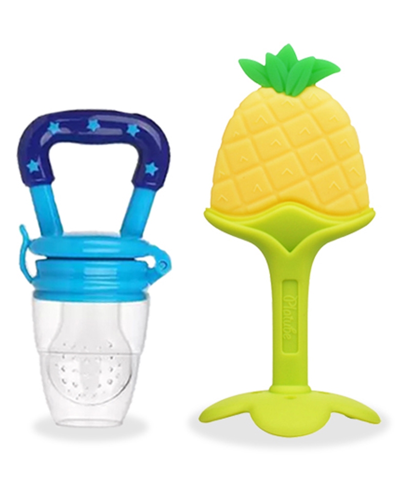 Chinmay Kids Baby Fruit Shape Teether & Soother Soft Stick Dental Care BPA- Free Pack of 2 Teether - Yellow Blue-picture-12