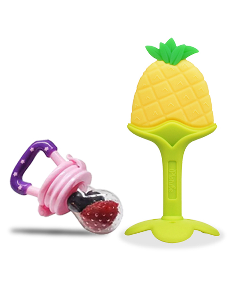 Chinmay Kids Baby Fruit Shape Teether & Soother Soft Stick Dental Care BPA- Free Pack of 2 Teether - Yellow Pink-picture-24