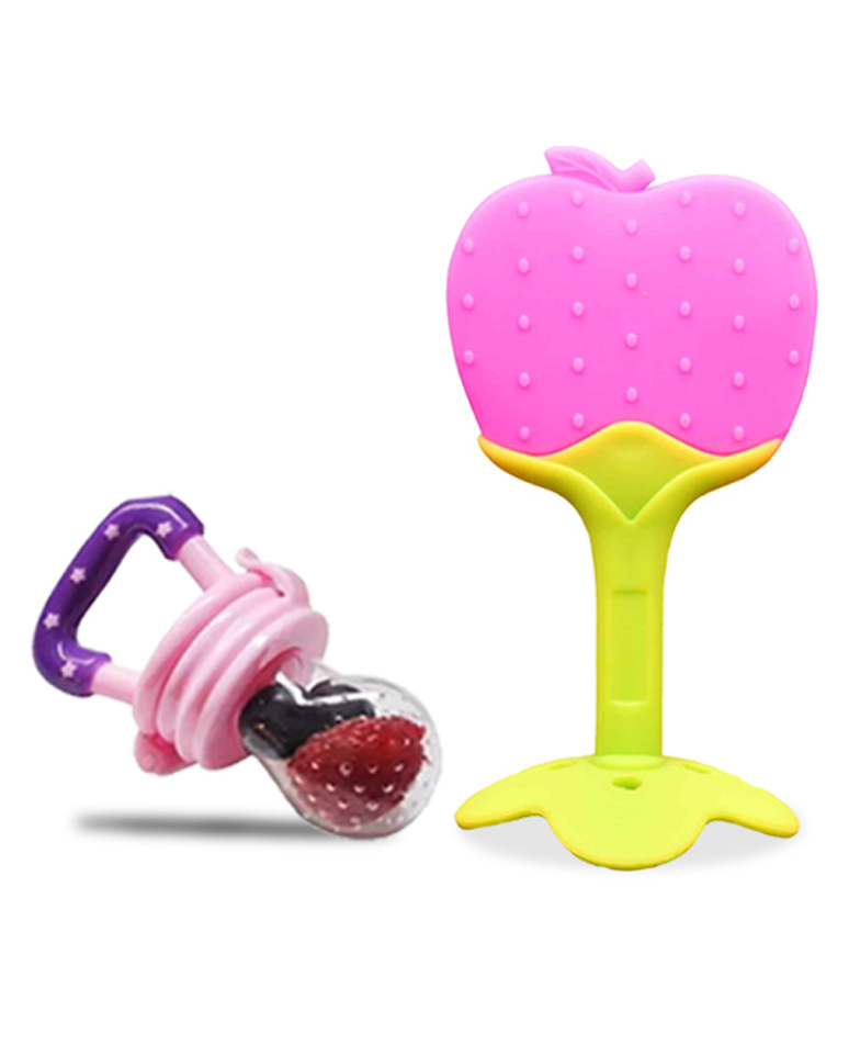 Chinmay Kids Baby Fruit Shape Teether & Soother Soft Stick Dental Care BPA- Free Pack of 2 Teether  - Pink-image-39