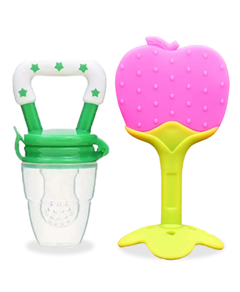 Chinmay Kids Baby Fruit Shape Teether & Soother Soft Stick Dental Care BPA-Free (Pack of 2) Teether (Light Pink, Green)-picture-16