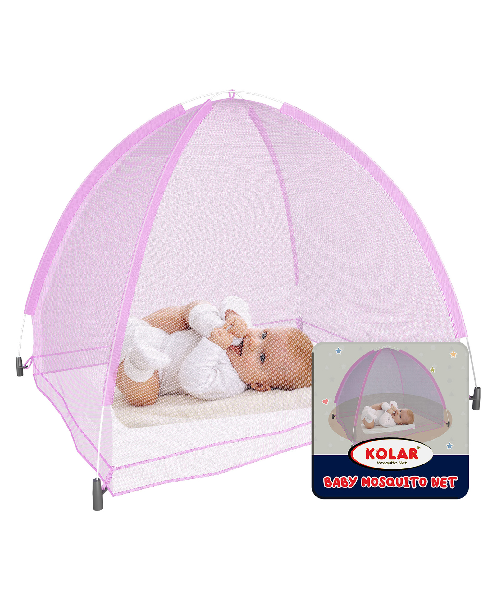 Kolar Bottomless Mosquito Net for Babies Portable Machardaani Large - Pink-image-38