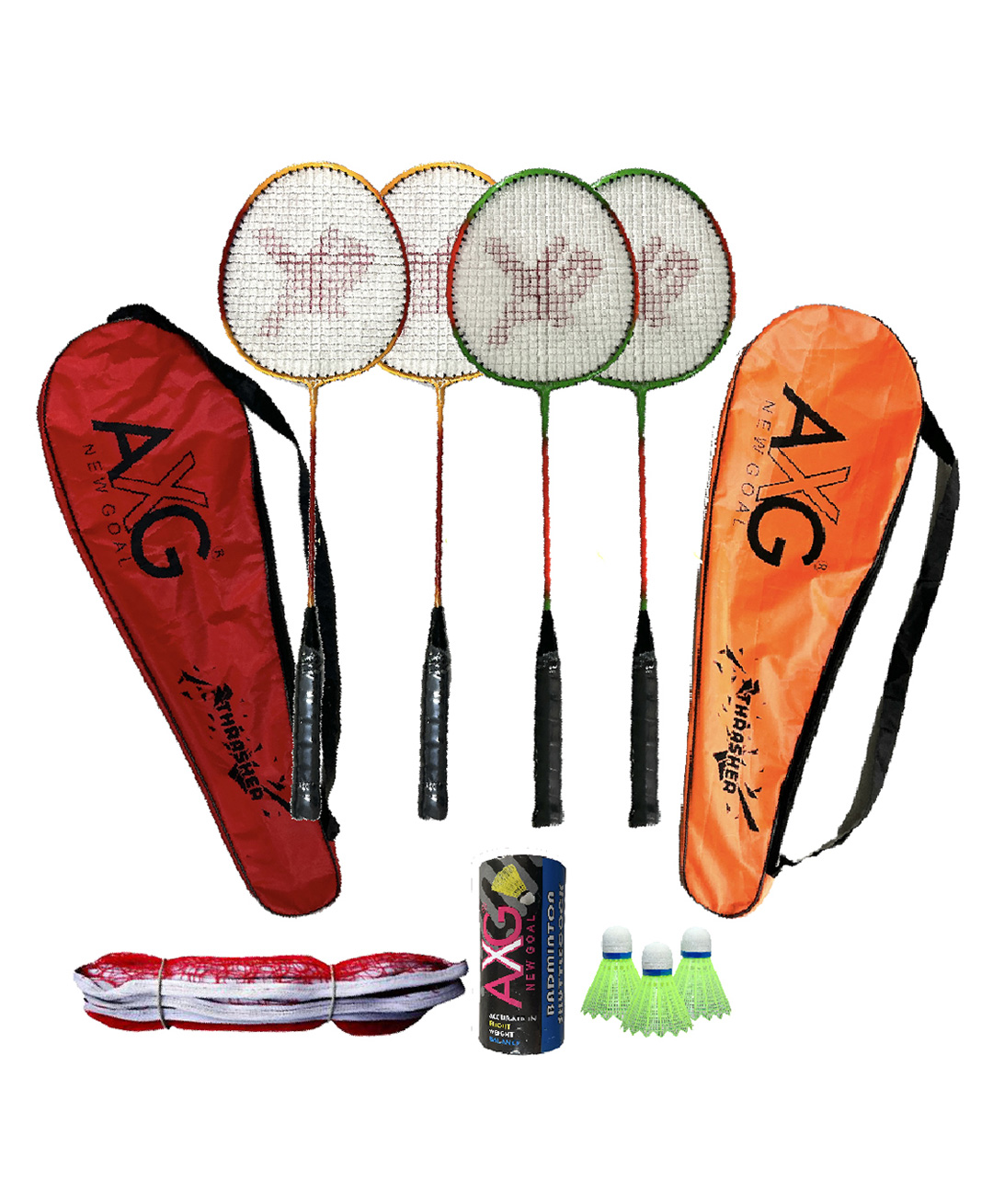 AXG New Goal Classy Colored Thrasher Racquets Set of 4 with Plastic Shuttles and Net Badminton Kit (Multicolor)-image-10