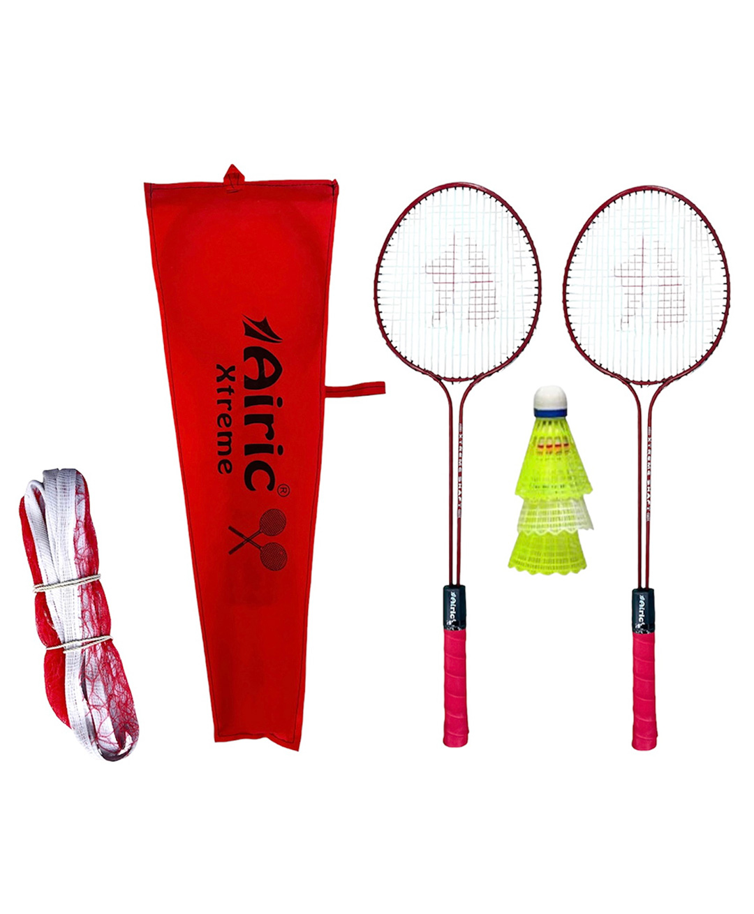 Airic Classic Double Shaft Xtreme Set with 3 Plastic Shuttles and Net Badminton Kit (Red)-picture-25