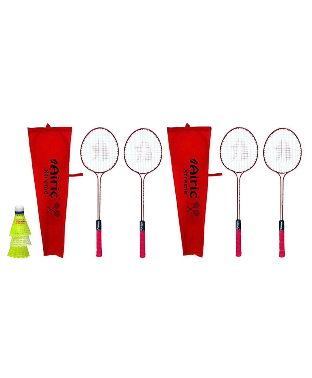 Airic Classic Double Shaft Xtreme Set Of 4 with 3 Plastic Shuttles Badminton Kit (Red)-picture-28