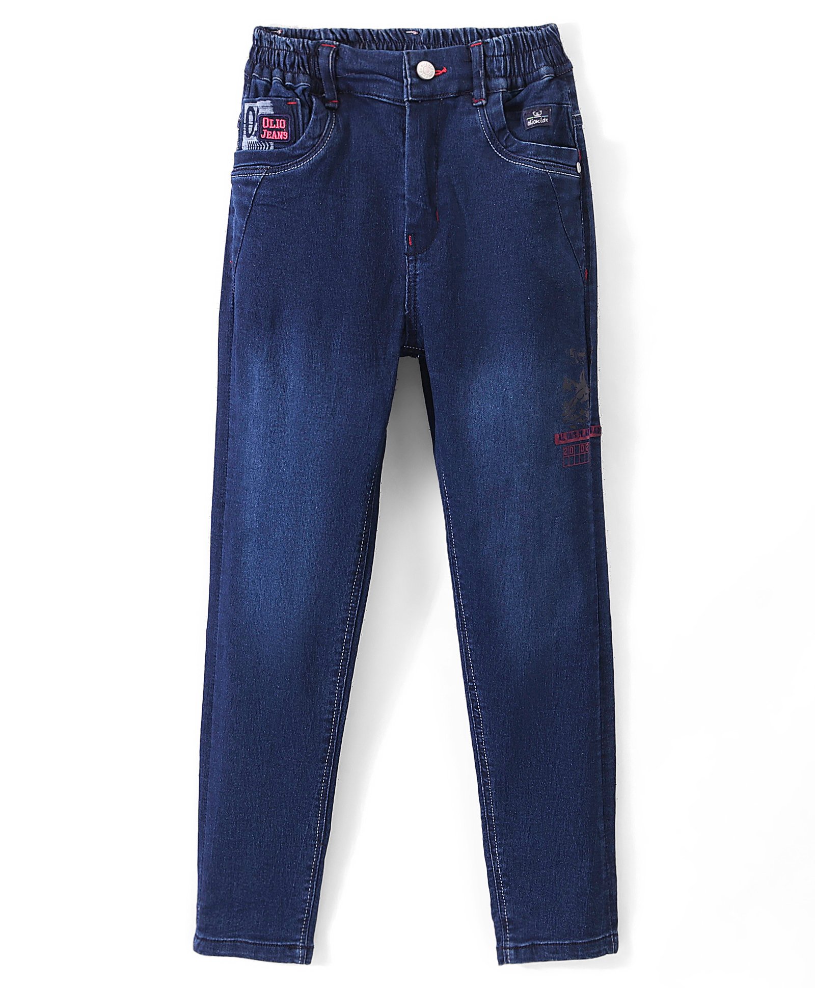Olio Kids Denim Woven Full Length Solid Color Jeans with Stretch - Blue-picture-35