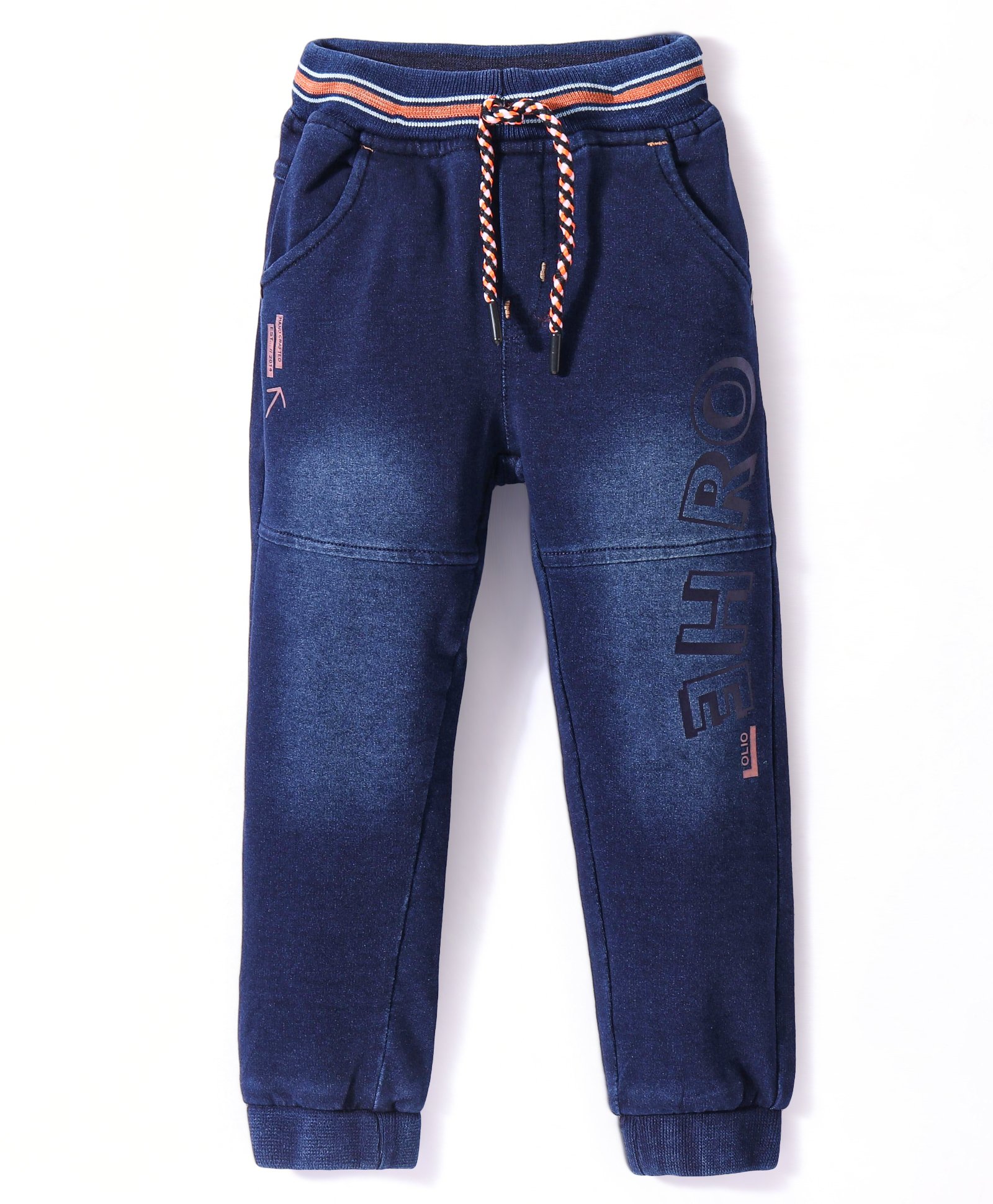 Olio Kids Denim Woven Full Length Jeans With Text Print Solid Colour - Deep Blue-picture-28