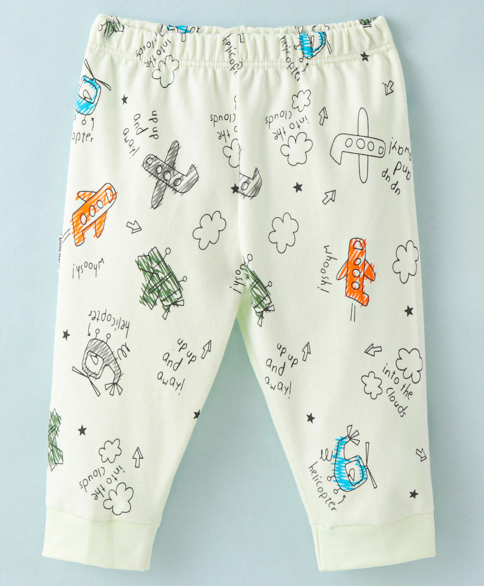 Child World Interlock Full Length Lounge Pants With Aeroplane Print - Green-picture-27