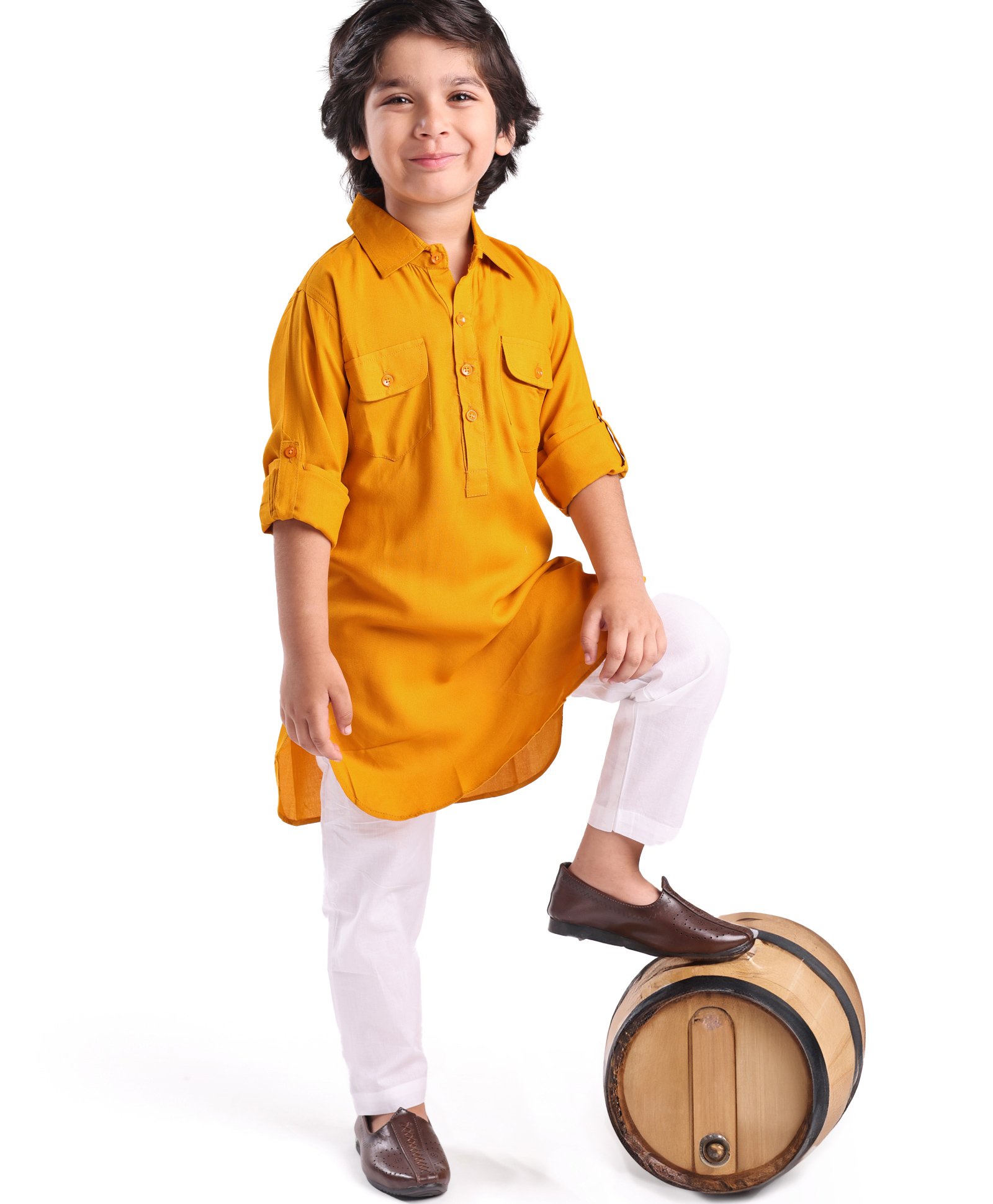 Babyhug Rayon Full Sleeves Pathani Kurta & Pyjama Set Solid Color - Yellow-picture-24
