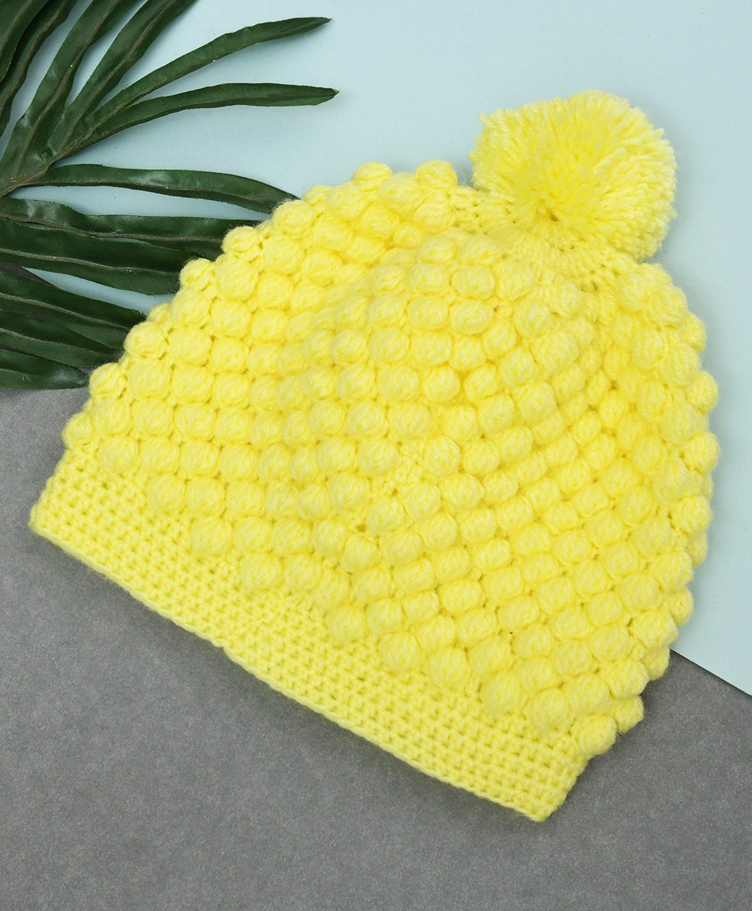 Funkrafts Self Designed Handmade Acrylic Woollen Bobble Cap - Yellow-image-34