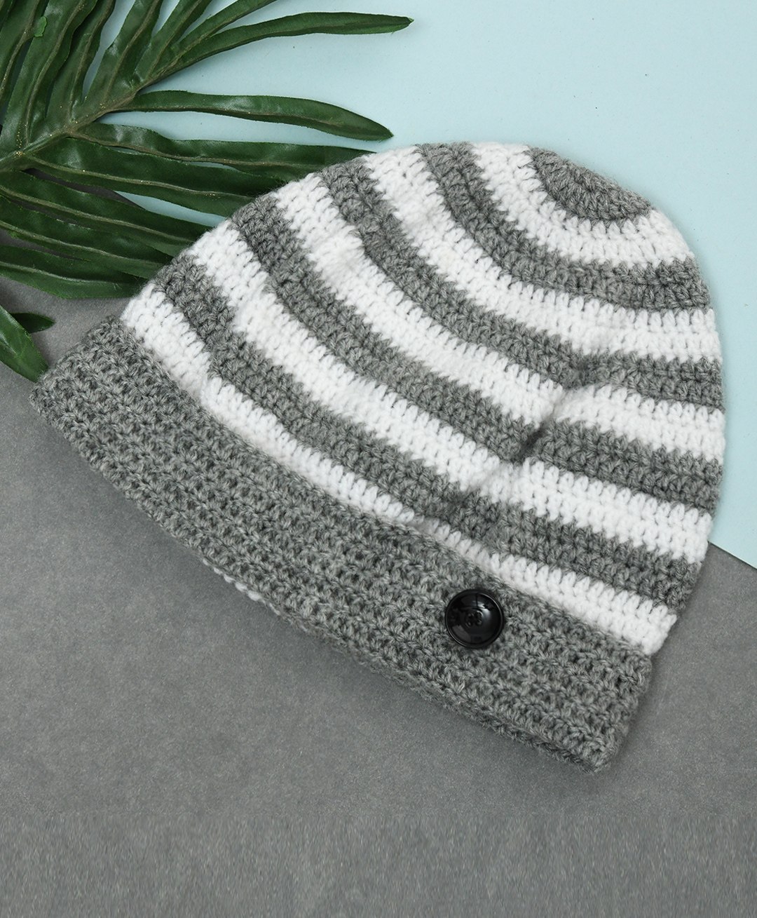 Funkrafts Striped Designed Handmade Acrylic Woollen Cap - Grey & White-image-28