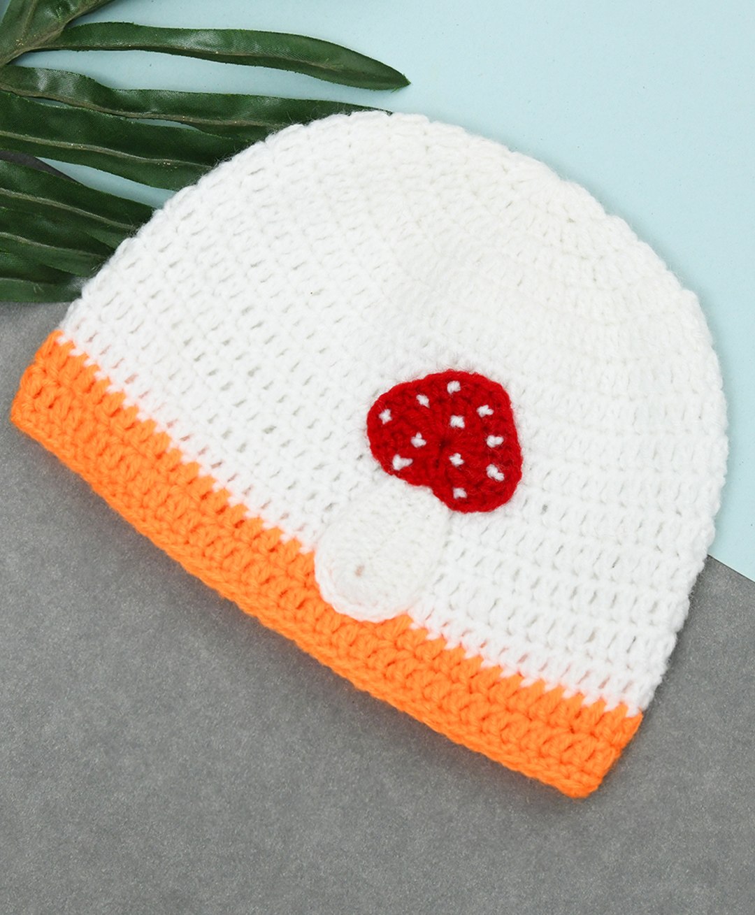 Funkrafts Mushroom Detailed Handmade  Woollen Cap  - White-picture-38
