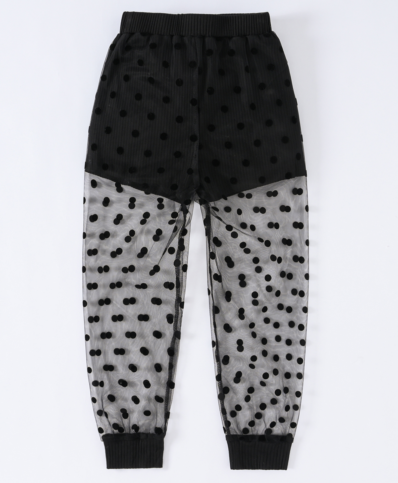 Kookie Kids Full Length Lounge Pant with Net & Polka Dots Detailing - Black-image-41