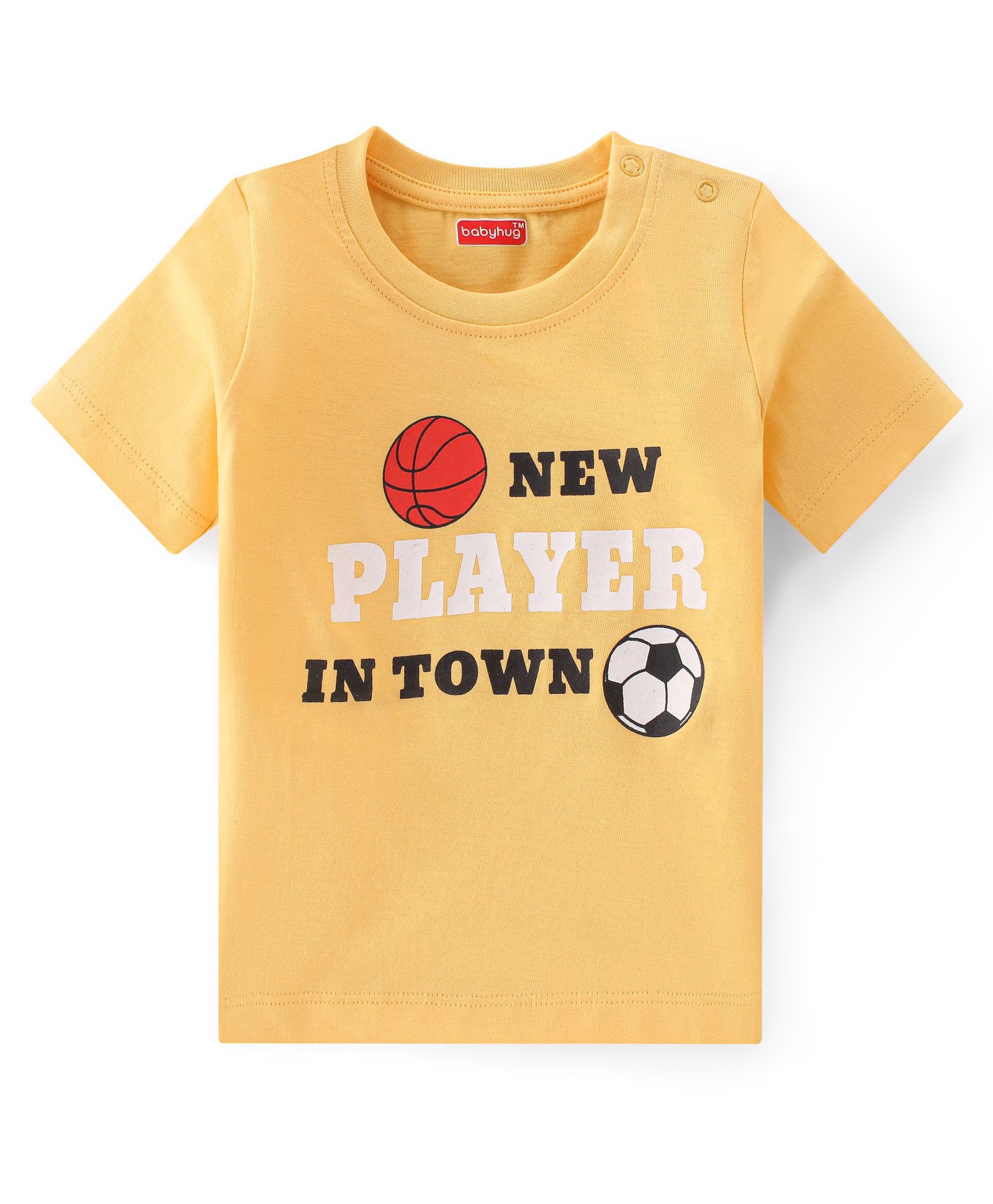 Babyhug 100% Cotton Knit Half Sleeves T-Shirt With Basketball Graphics - Yellow-picture-28