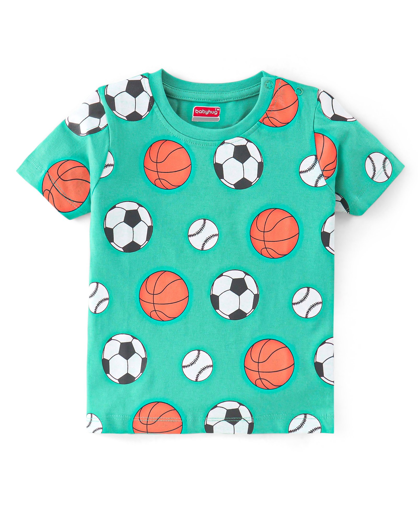Babyhug 100% Cotton Knit Half Sleeves T-Shirt with Ball Graphics - Green-picture-11