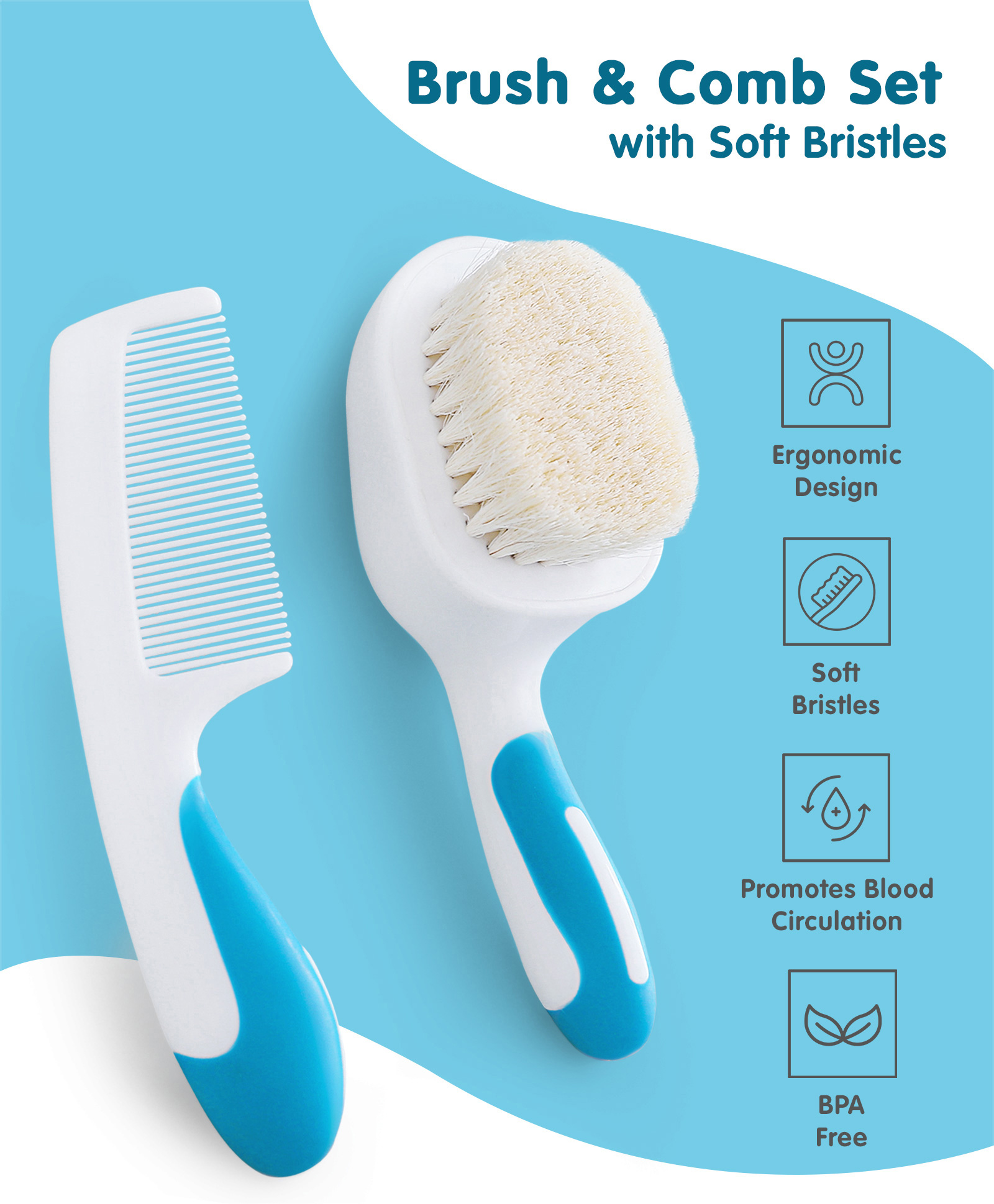 fab n funky Brush & Comb Set with Soft Bristles - Blue-picture-18