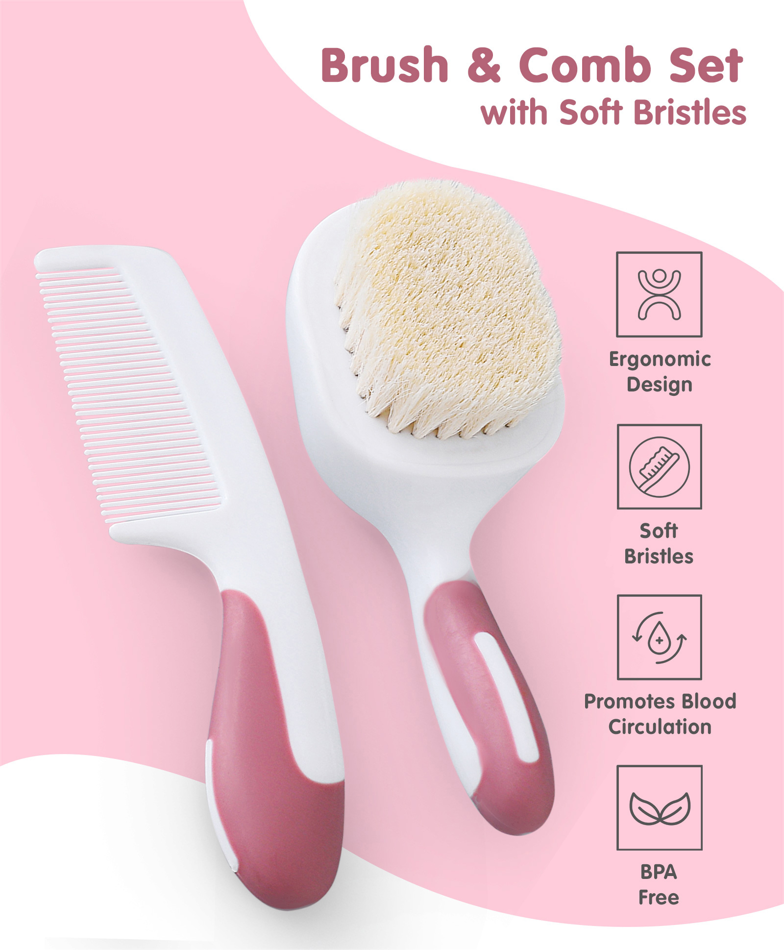 Brush & Comb Set with Soft Bristles - Purple-image-15