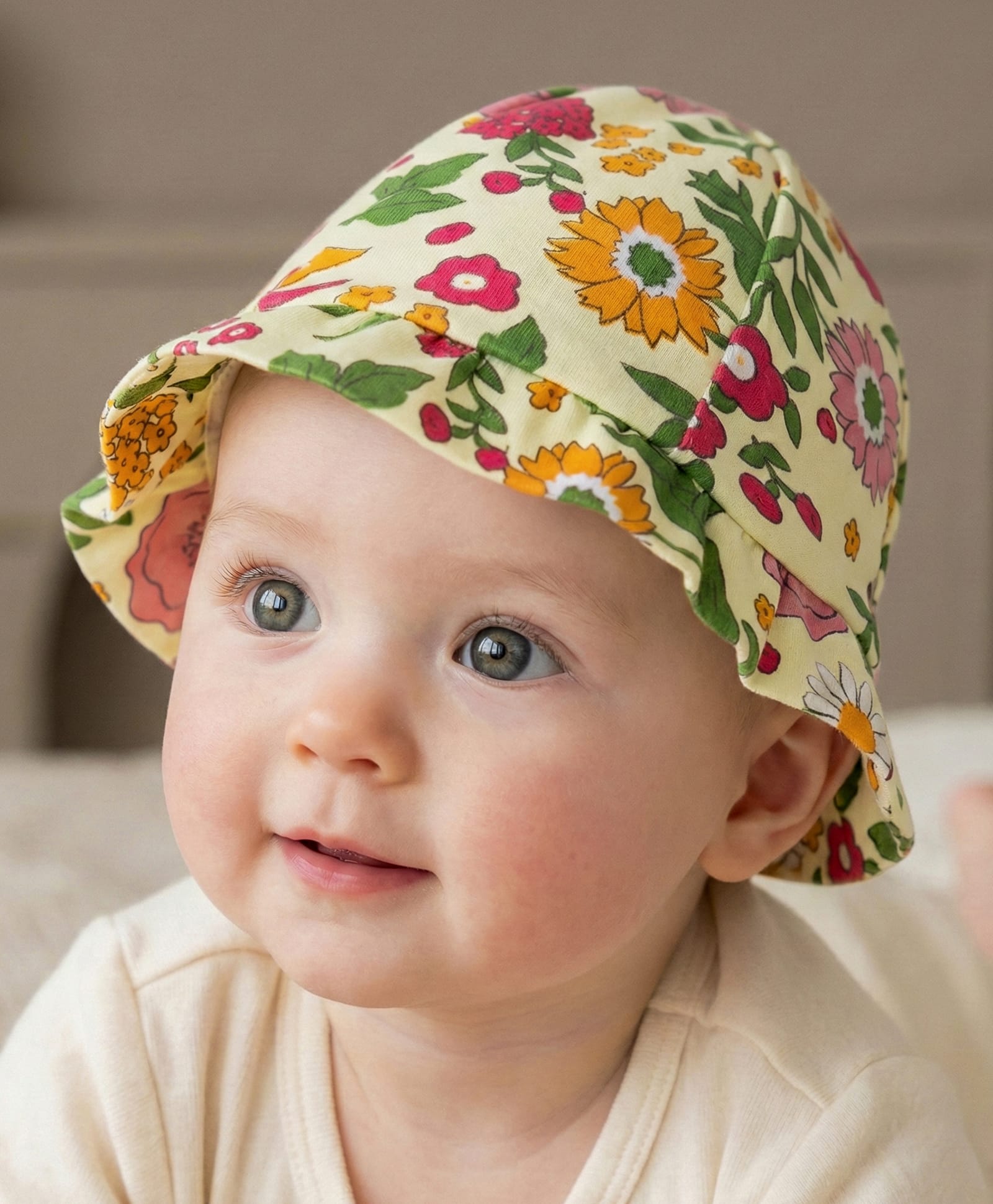 Babyoye  100% Cotton Woven Eco Conscious with Eco Jiva Finish Solid Dyed Caps Floral Print- Cream-image-30