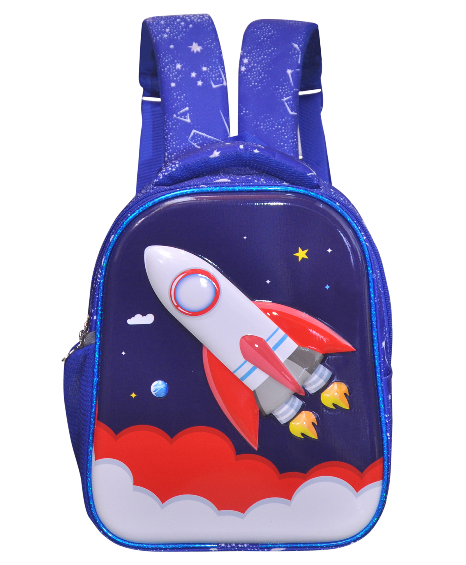 Happile Kids hardshell Space Rocket  Theme BackPack Blue &Multicolor- Height 12.5 Inches-image-14