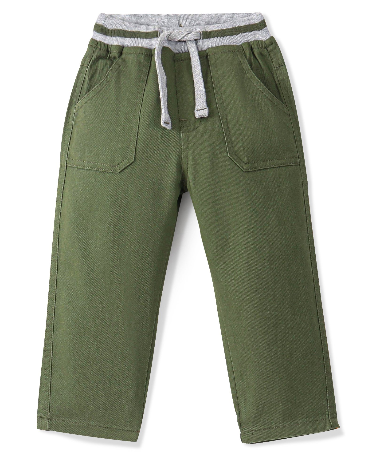 Babyhug Cotton Spandex Woven Full Length Trouser Solid Colour - Olive-picture-11