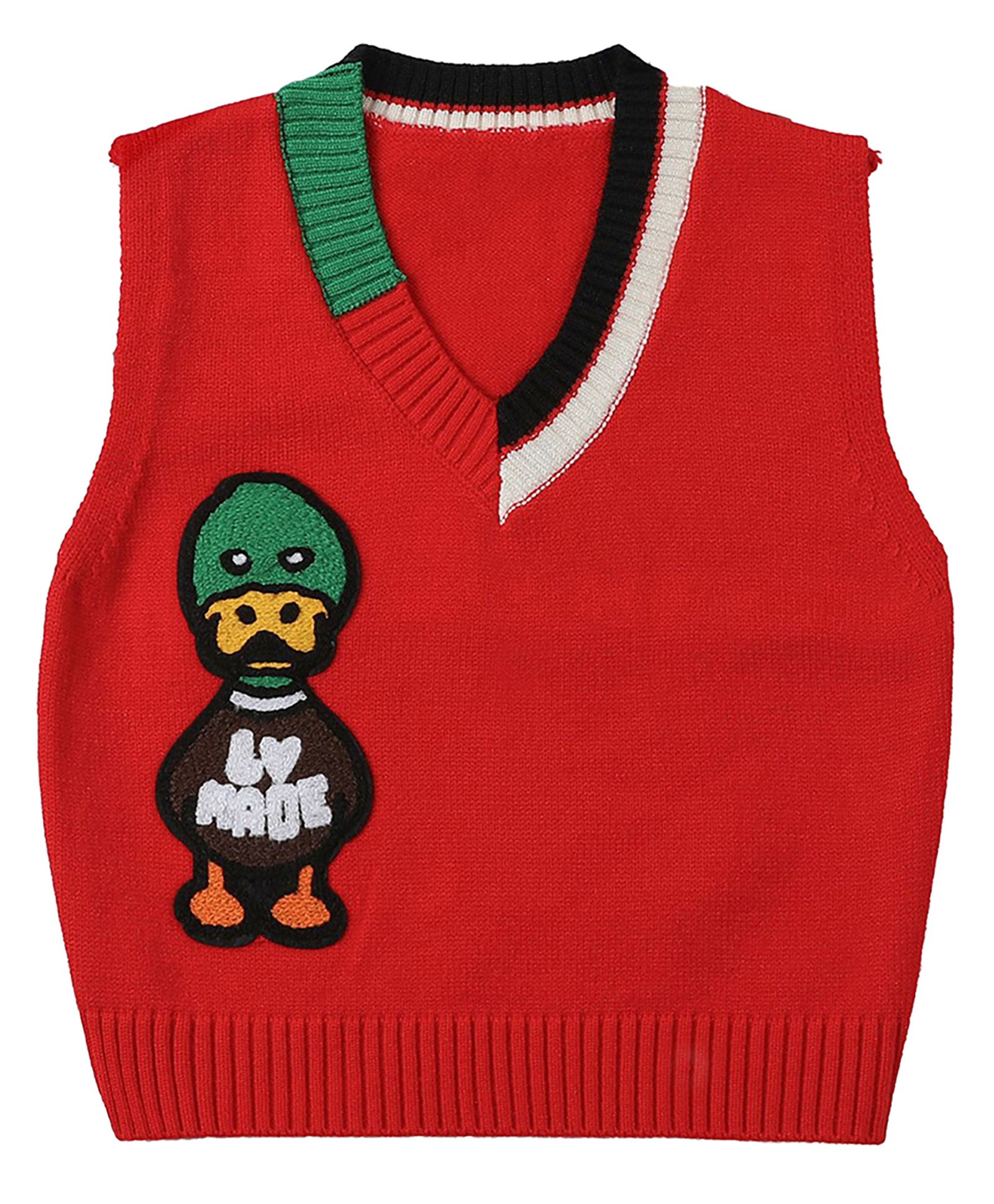 Little Surprise Box Sleeveless Duck Designed V Neck Winter Wear Cotton Sweater - Red-picture-32