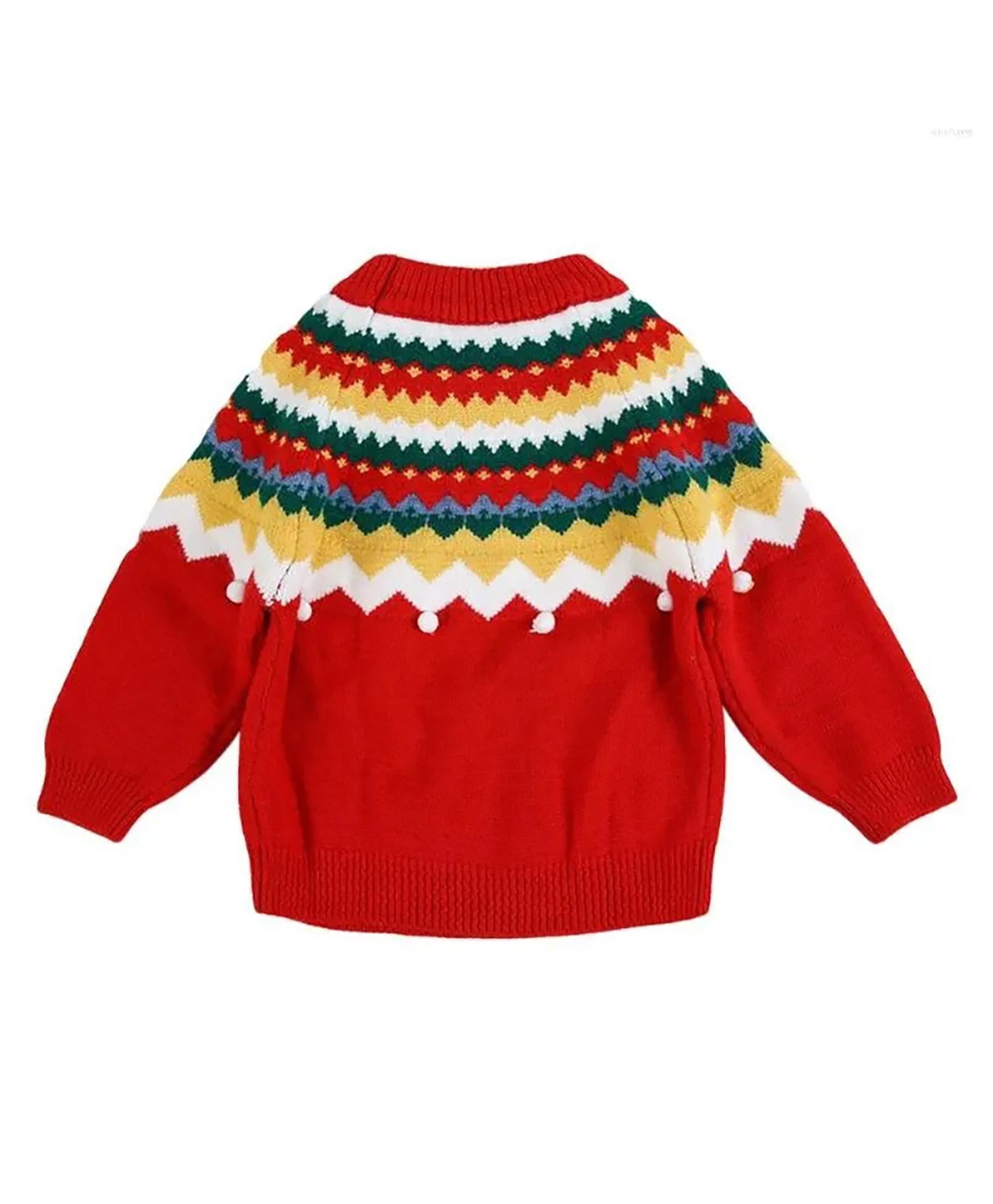 Little Surprise Box Christmas Theme Full Sleeves Baubles Pom Pom Designed Cotton Sweater - Maroon & Multi Colour-picture-27