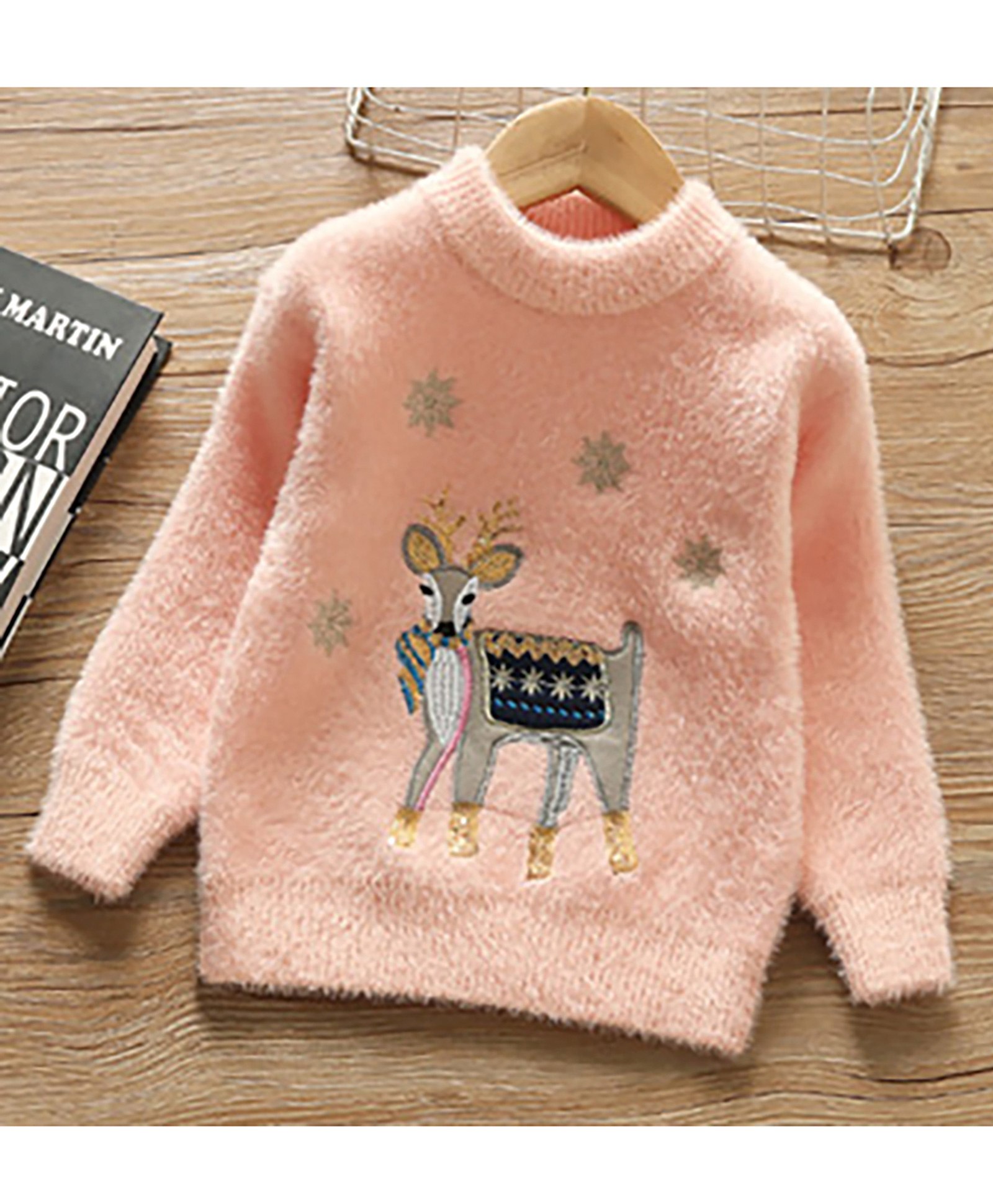 Little Surprise Box Christmas Theme Full Sleeves Reindeer Embroidered Warmer Cardigan Sweater - Pink-picture-36
