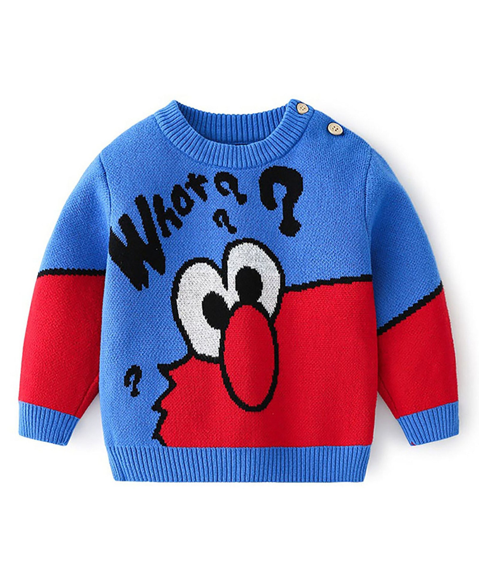 Little Surprise Box Full Sleeves Cartoon Face Detailed Cotton Warmer Sweater -Blue-picture-29