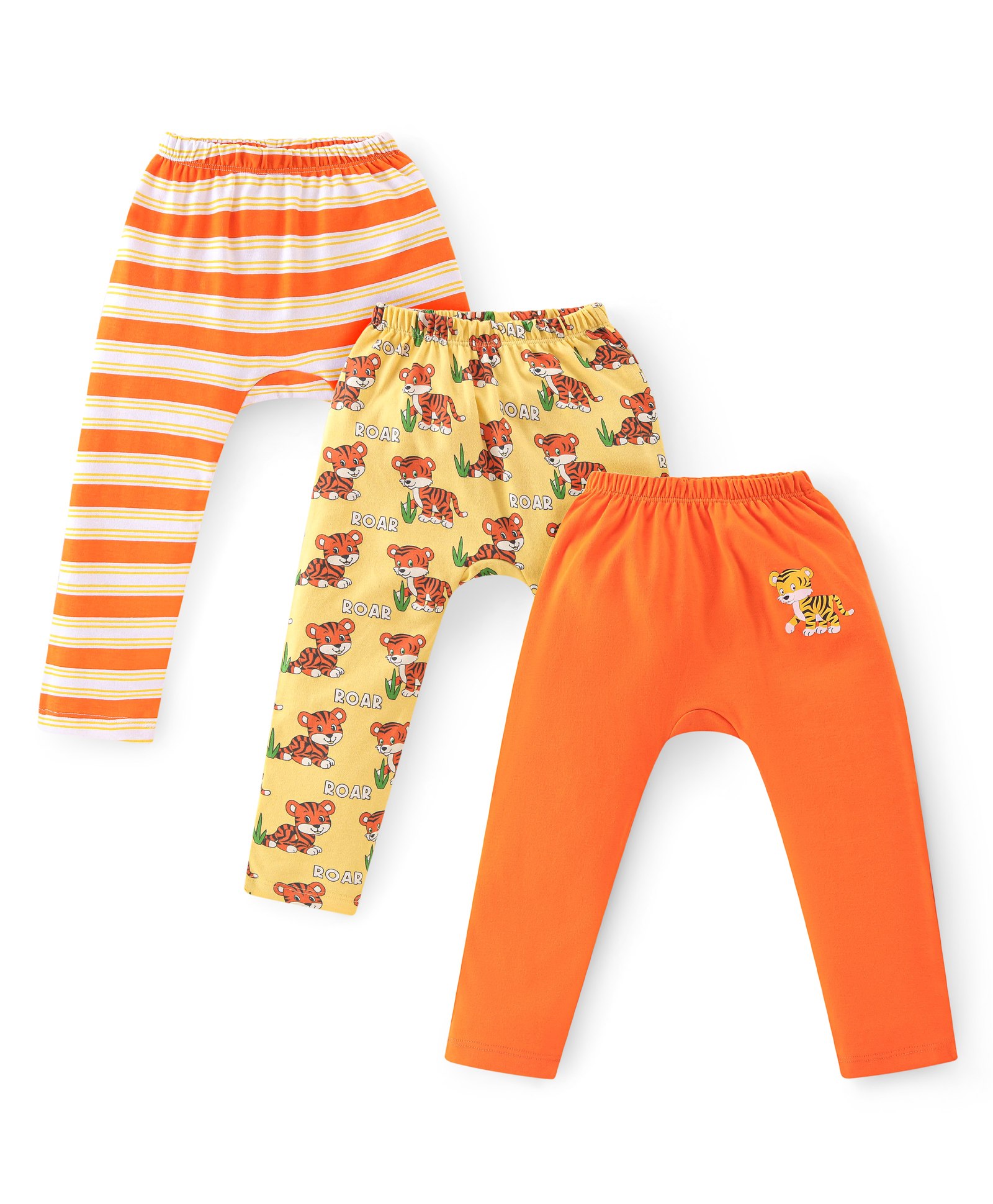 Babyhug Cotton Interlock Knit Full Length Diaper Pants Stripes & Tiger Print Pack of 3 - Multicolor-picture-22