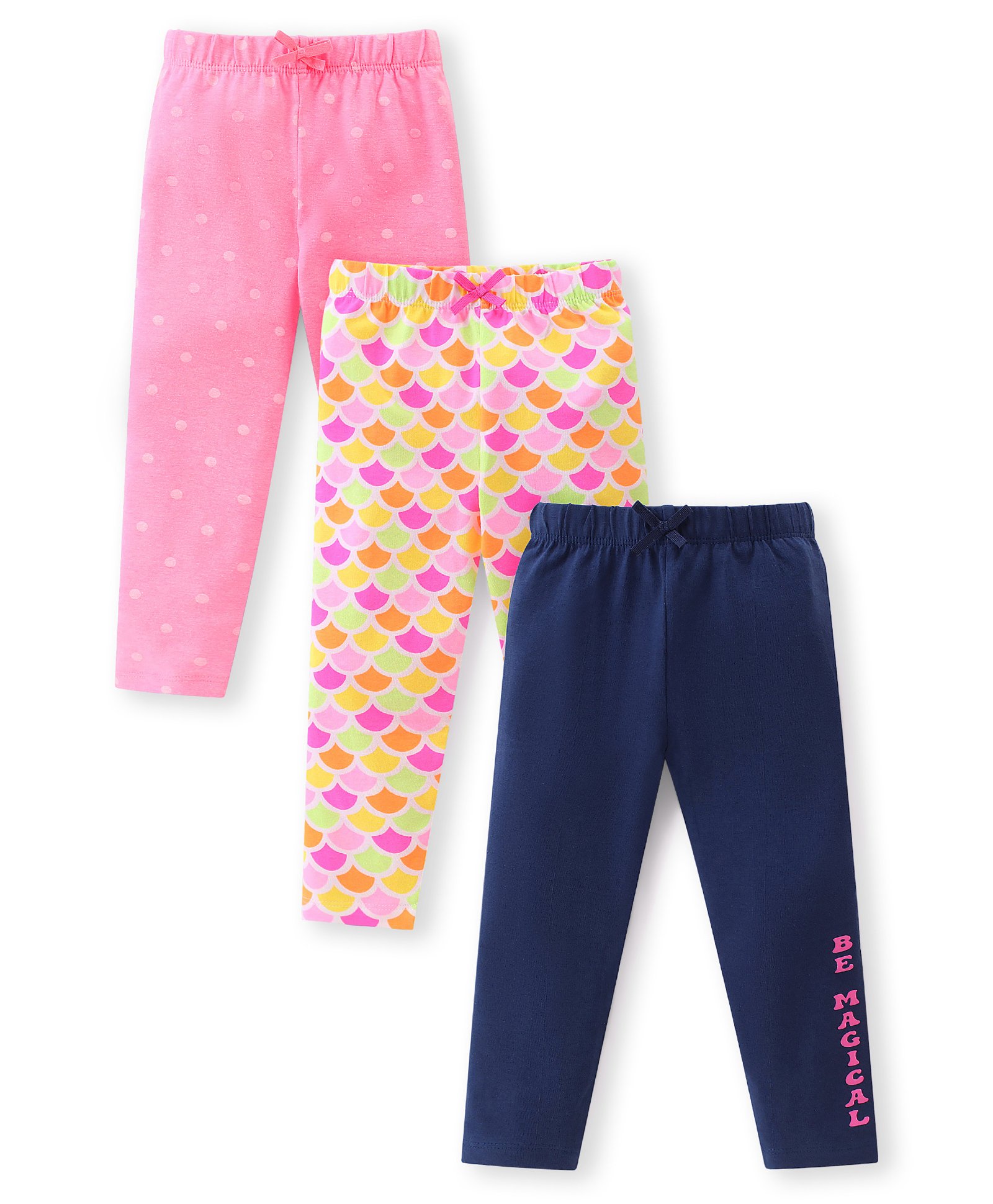 Babyhug Cotton Lycra Full Length Leggings Polka Dot & Text Print  Pack of 3 - Multicolour-image-17