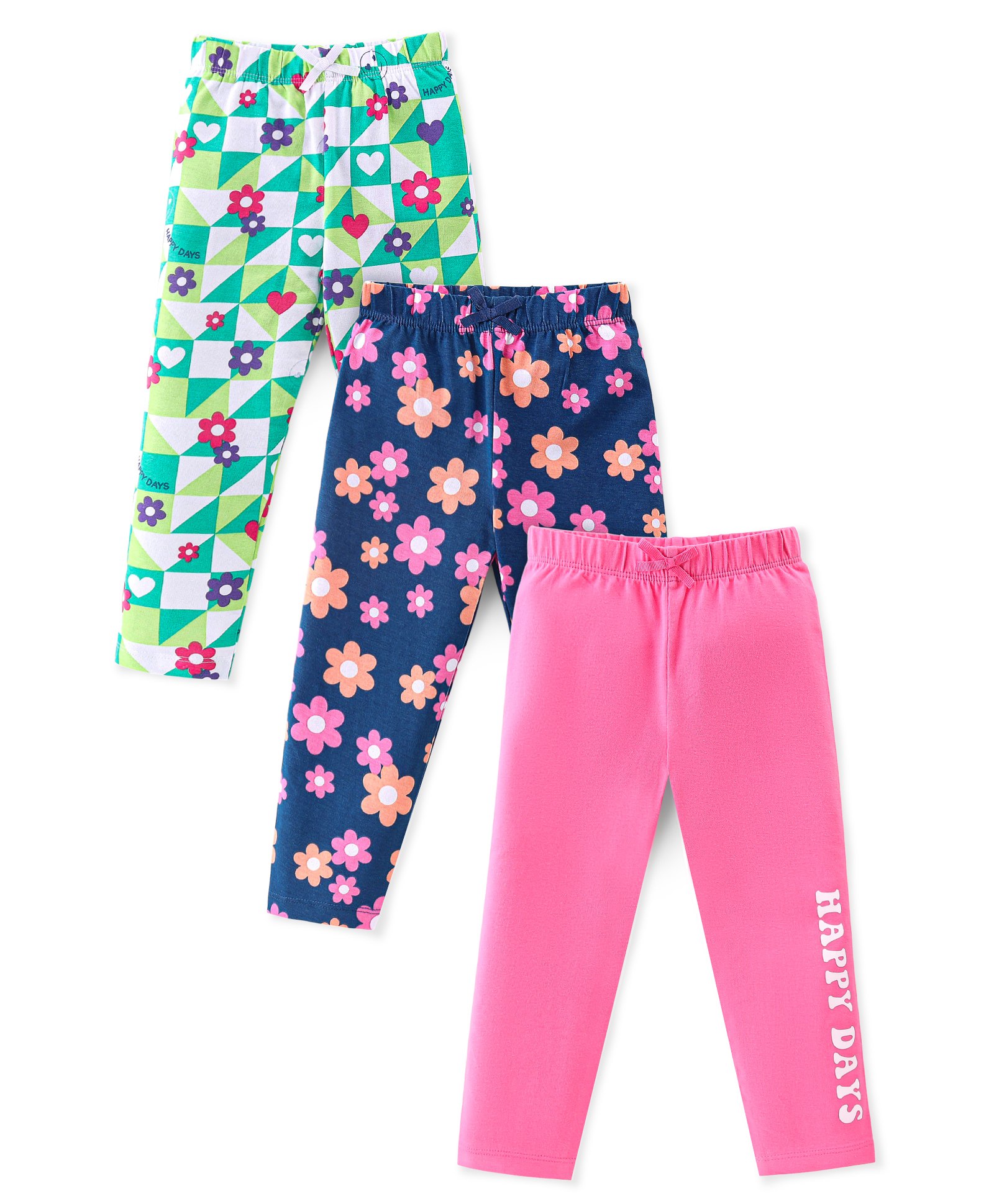 Babyhug Cotton Lycra Knit Stretchable Leggings Floral Print Pack of 3 - Multicolor-picture-12