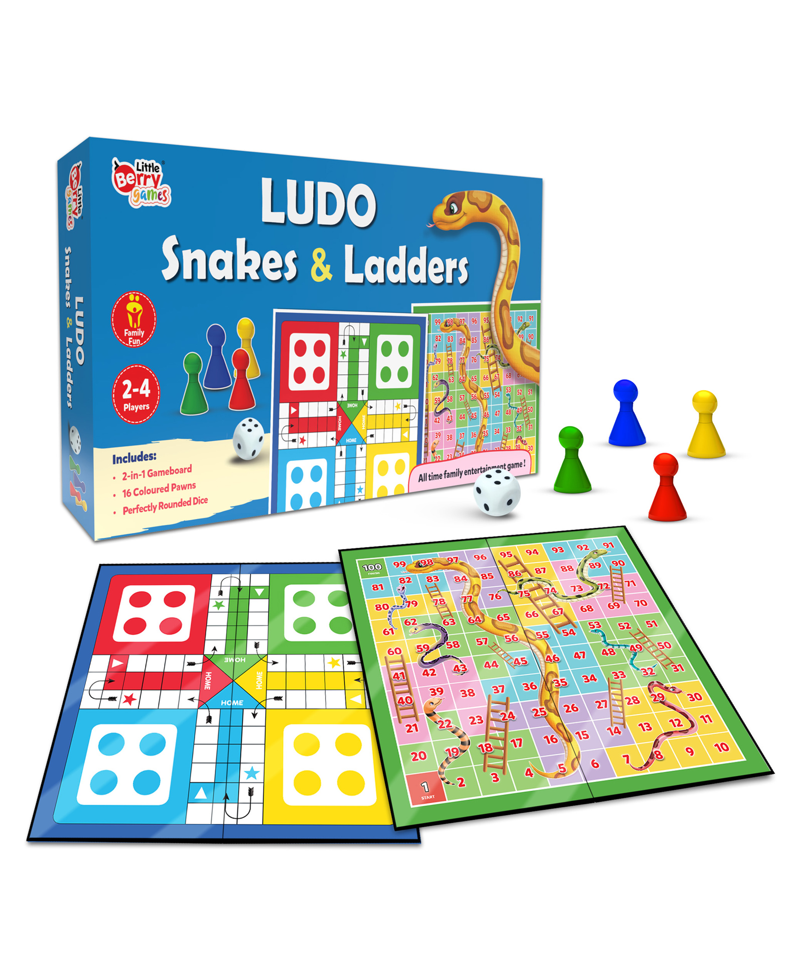 Little Berry Ludo and Snakes & Ladders Board Game Set for Kids - Multicolor