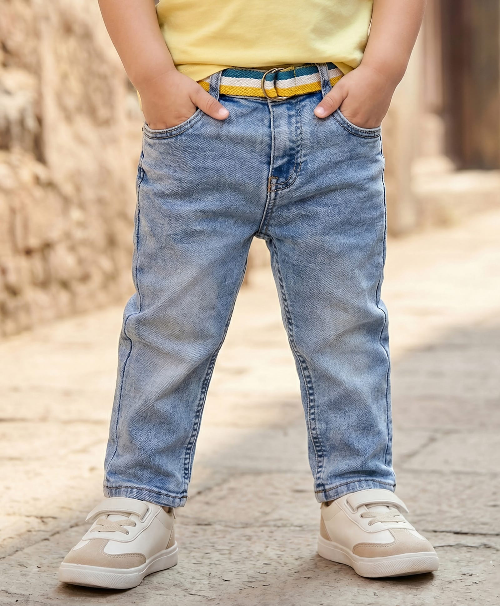 Babyhug Denim Full Length Washed Jeans with Stretch - Light Blue-picture-13